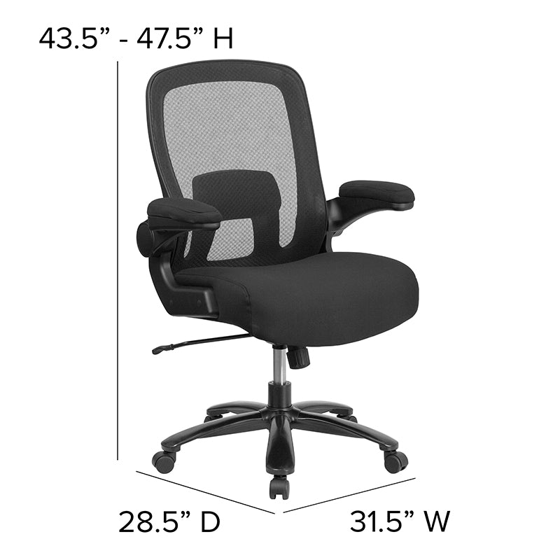 Hercules Big & Tall 500 lb Capacity Black Mesh & Leather Executive Office Chair - Ergonomic Design with Adjustable Lumbar Support - Perfect for Home Office, Gaming & Professional Workspaces