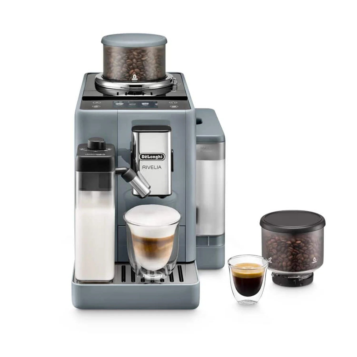 De'Longhi Rivelia Automatic Espresso Machine with LatteCrema System - 15 Bar Pump, Milk Frother, Grey (EXAM44055G) for Home Barista & Coffee Lovers - Perfect for Espresso, Cappuccino & Latte Making