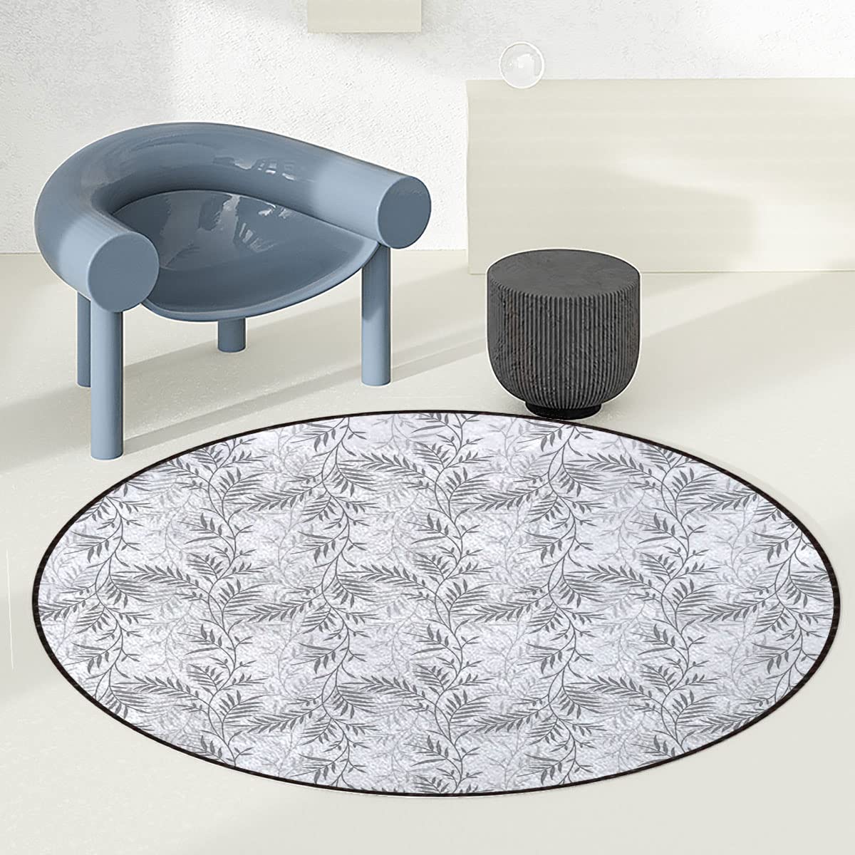 Non-Slip Round Office Chair Mat - 36 Inch Gray & White Swirl Pattern Floor Protector for Hardwood Floors | Rolling Chair Mat with Antique Leaf Design | Perfect for Home Office, Study Room & Workspace