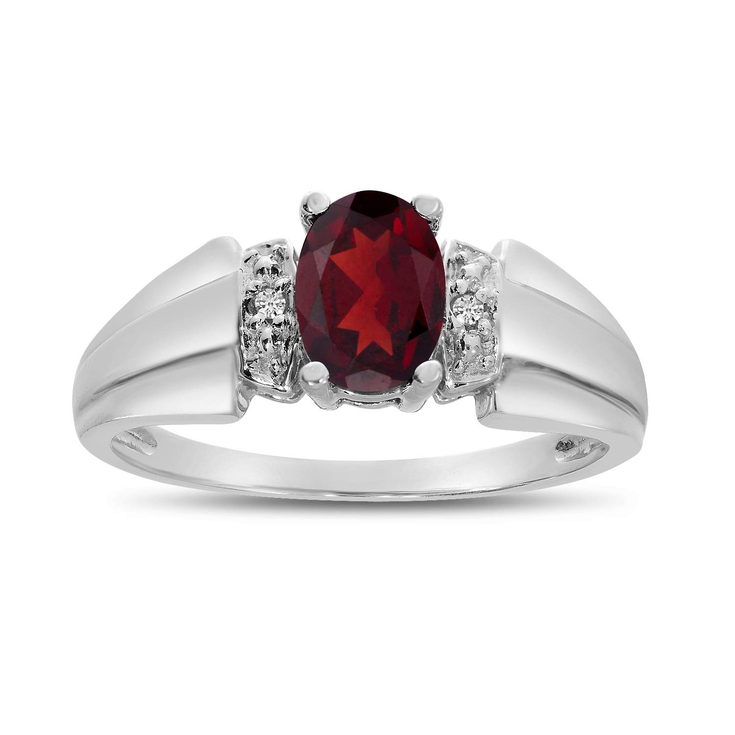 10K White Gold Oval Garnet and Diamond Ring for Women - Elegant Birthstone Jewelry Gift for Anniversary, Engagement, or Special Occasion