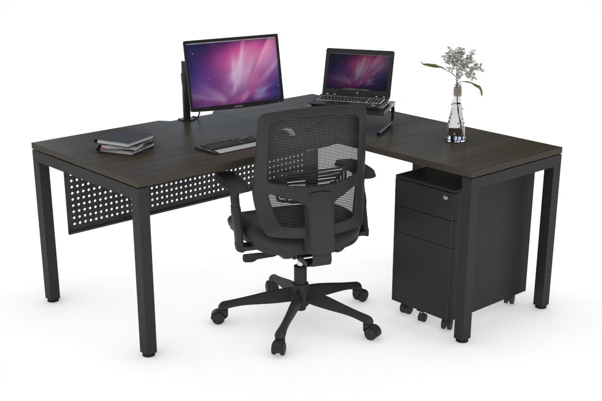 Quadro Square Legs L-Shaped Corner Office Desk - 1400L x 1550W with Cable Management | Modern Home Office & Gaming Desk for Small Spaces | Perfect for Workstations, Study & Remote Work
