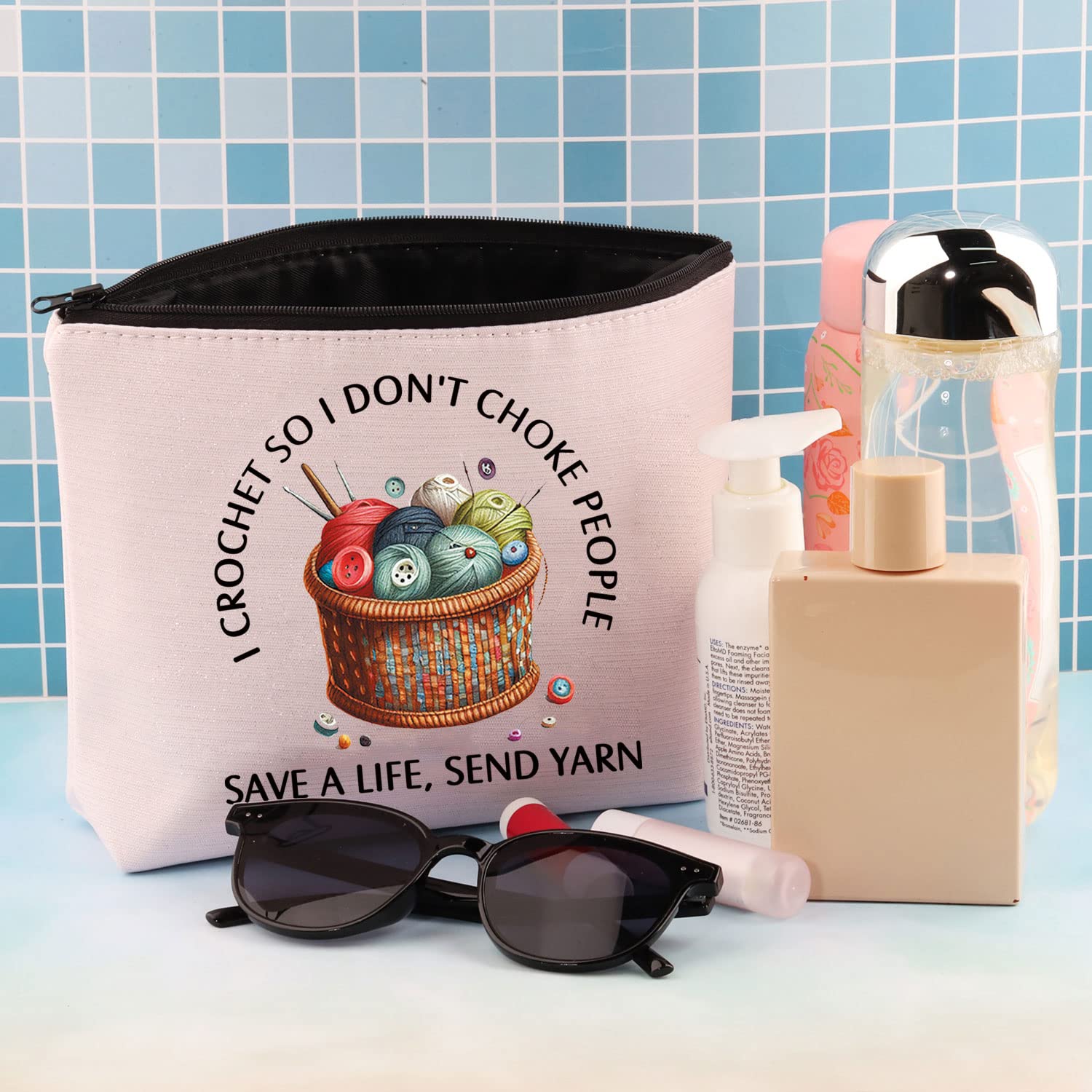 BDPWSS Crochet Lover Gift - 'I Crochet So I Don't Choke People' Funny Makeup Bag for Knitters | Save A Life Send Yarn Pouch | Perfect for Crochet Enthusiasts, Yarn Storage & Gift Giving