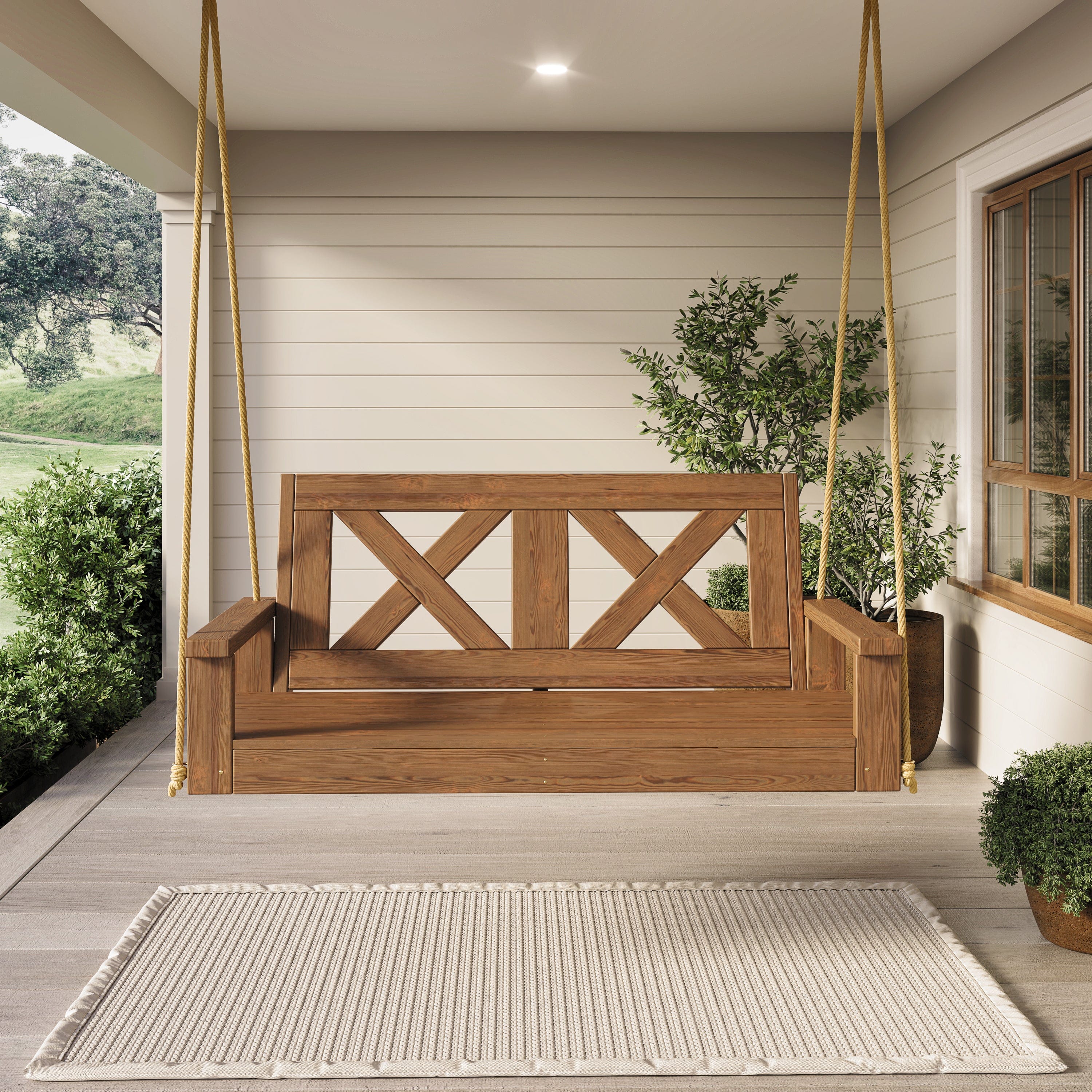 Amish Heavy Duty 700 lb Capacity 4 Foot Farmhouse Porch Swing - Pure White | Outdoor Patio, Garden & Backyard Relaxation