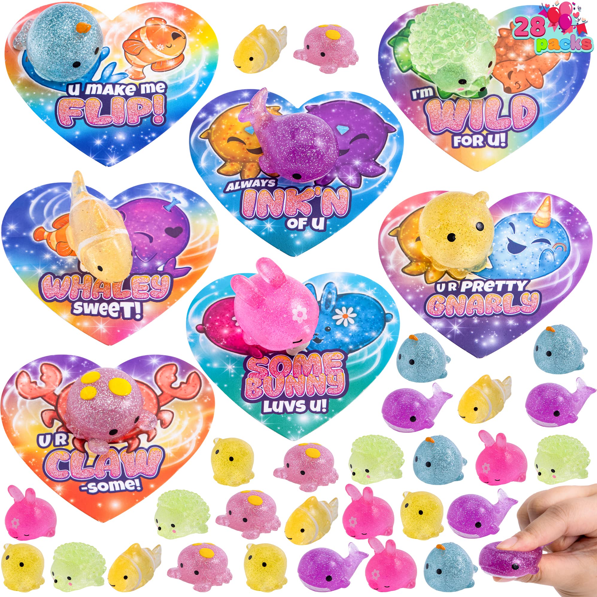 JOYIN 28 Pcs Glitter Mochi Squishy Toys - Cute Sea Animal Stress Relief Fidget Toys for Kids, Party Favors & Classroom Prizes | Sensory Play, Anxiety Relief & Fun Exchange Gifts