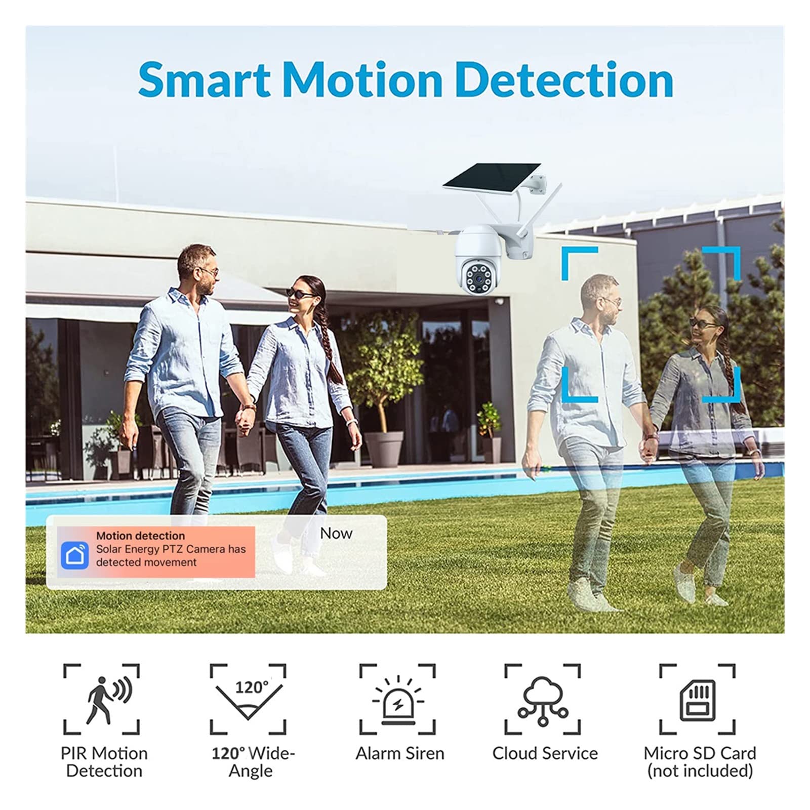 MZZYG 3MP Solar Security Camera Outdoor Wireless, 10400mAh Battery WiFi IP Camera with Auto Tracking & Alarm, 5W Solar Powered Surveillance System (Includes 64GB SD Card) - Perfect for Home Security, Yard Monitoring, and Business Property Protection