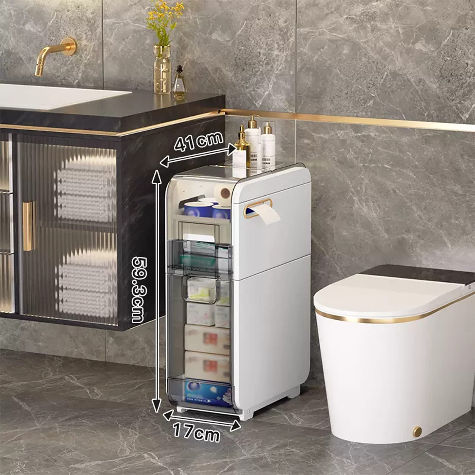 White Bathroom Storage Cabinet with Drawer - Space Saving Toilet Paper Organizer for Small Bathrooms & Corners | Perfect for Apartments, Powder Rooms & RV Bathrooms