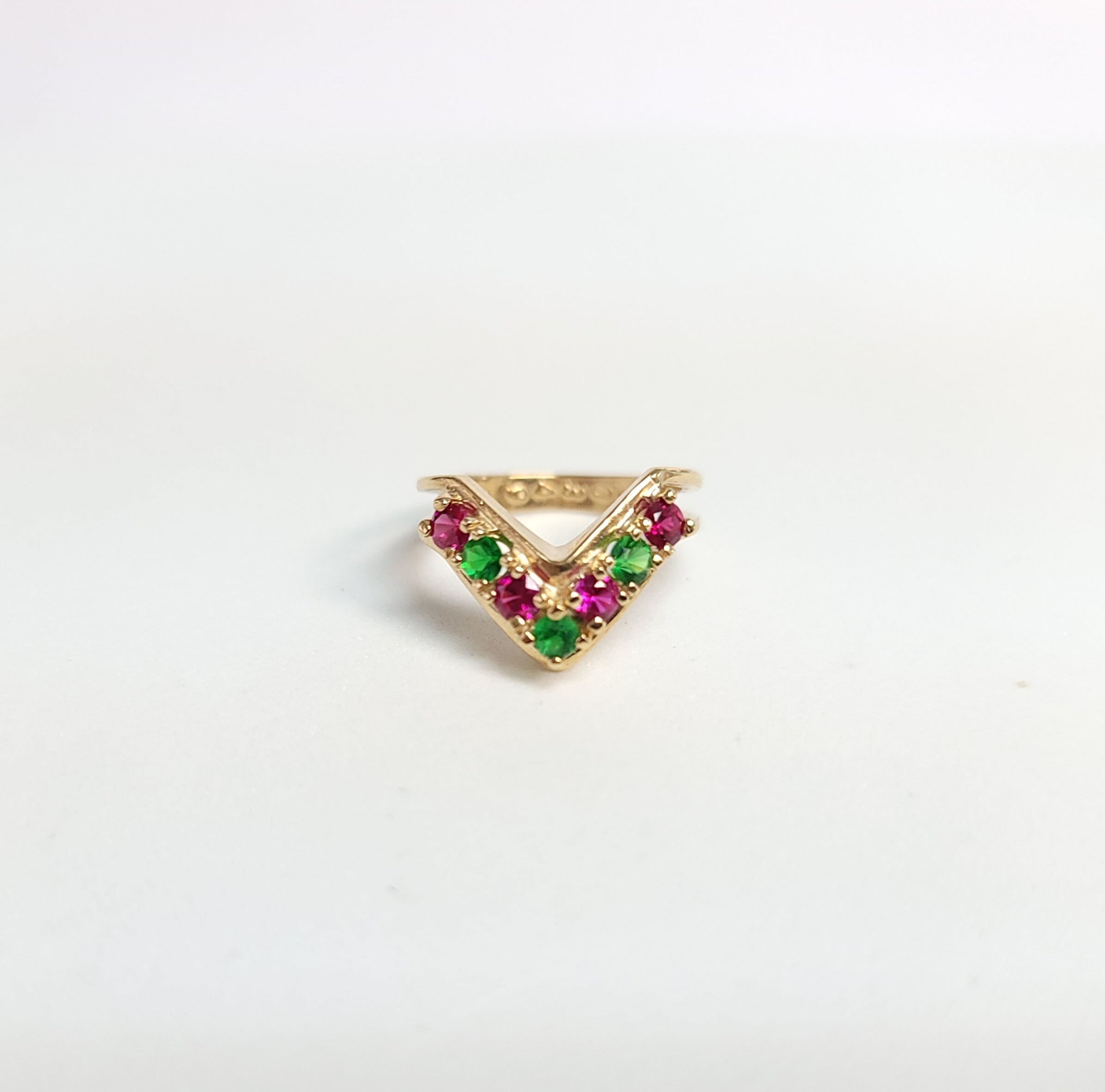 14k Yellow Gold V-Shaped Synthetic Ruby & Emerald Earrings - Elegant Jewelry for Parties, Weddings & Special Occasions