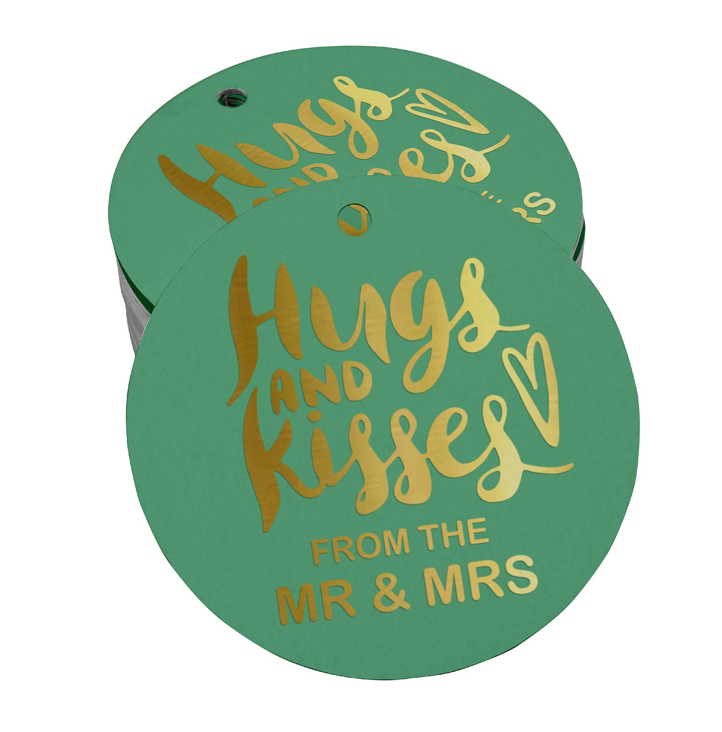 50 Pack Gold Foil Wedding Favor Tags - Elegant Hugs & Kisses Paper Hang Tags for Bridal Shower, Anniversary & Party Decorations