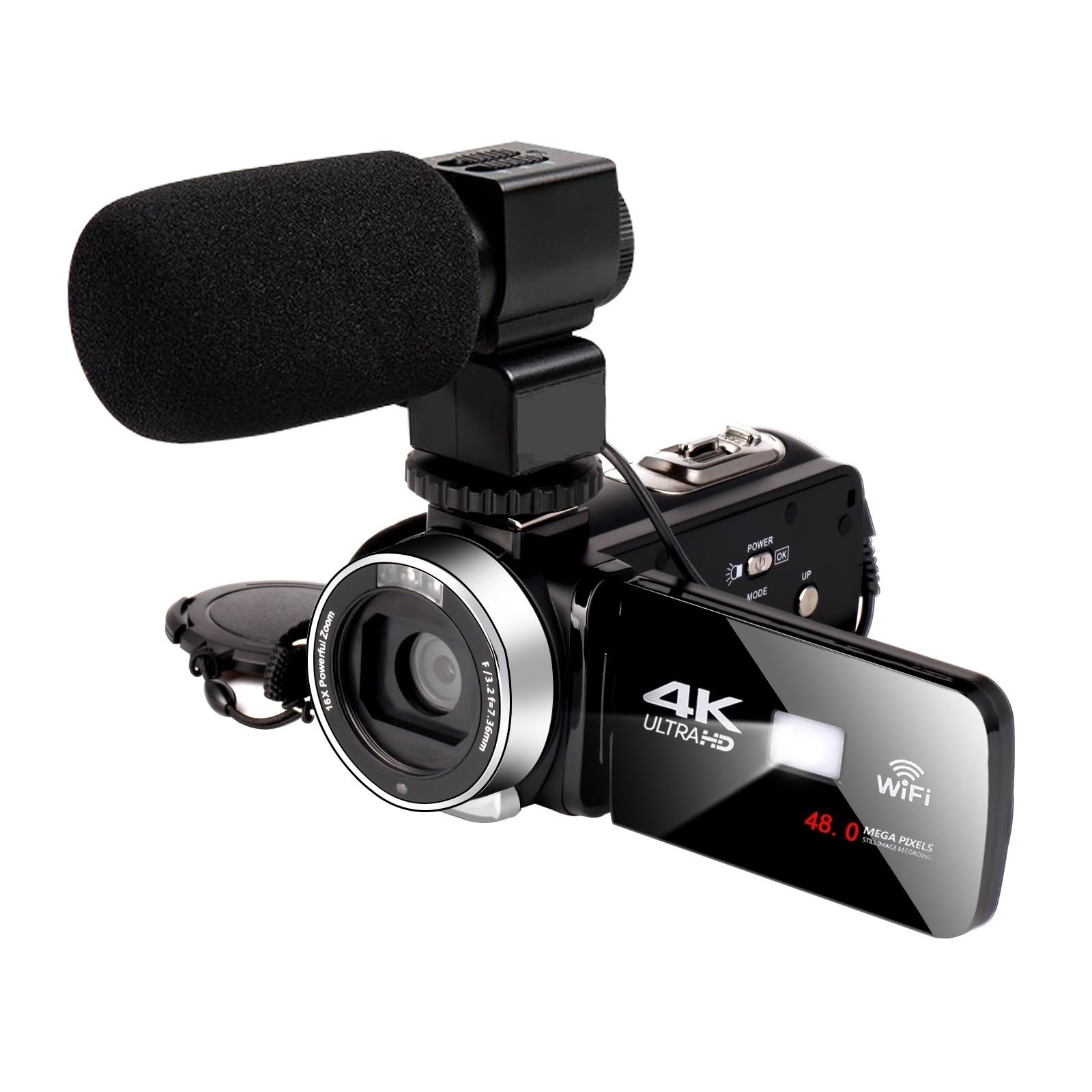 48MP 4K WiFi Camcorder with Night Vision & Infrared - Portable Digital Vlog Camera for YouTube, Live Streaming, Outdoor Shooting (Includes 16GB SD Card) - Perfect for Travel Vlogging, Home Security Monitoring, and Nighttime Wildlife Recording