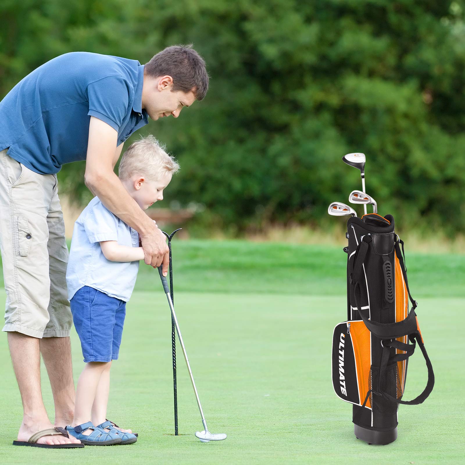 **Best Kids Golf Clubs Set for Boys & Girls Ages 11-13 - Right Hand Orange Youth Golf Clubs with Stand Bag, 3# Wood, 7# & 9# Irons, Putter, Head Cover & Rain Hood - Perfect for Junior Golf Training & Outdoor Sports**