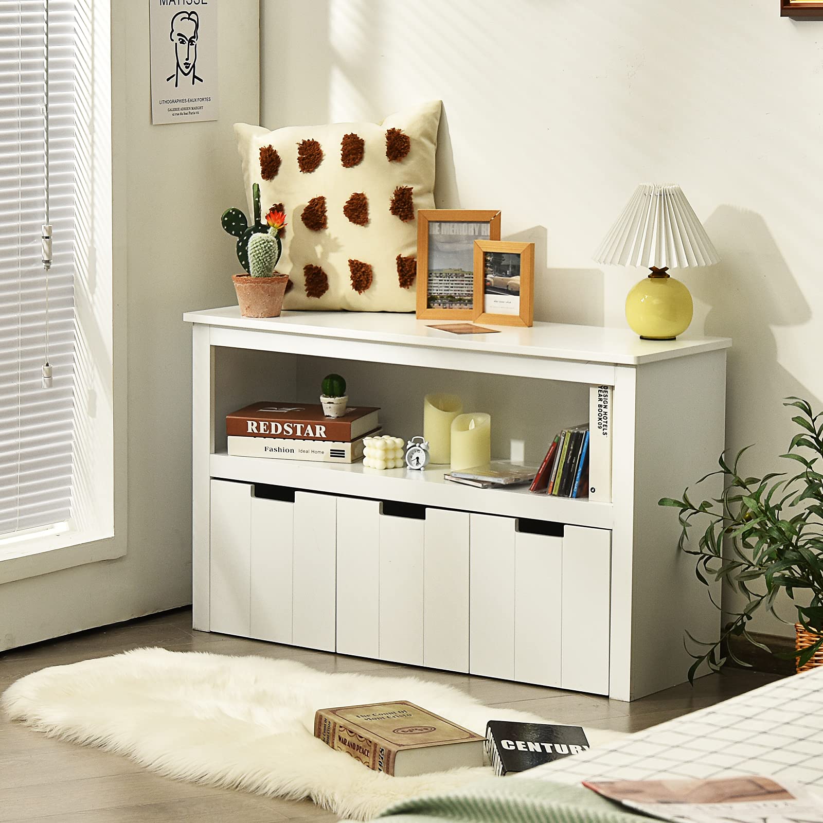 3-Drawer Storage Cabinet for Kids Toys with Large Open Shelf & Hidden Wheels - 2-in-1 Multifunctional Organizer for Bedroom, Living Room, Office - White | Perfect for Toy Storage, Home Organization & Small Space Furniture