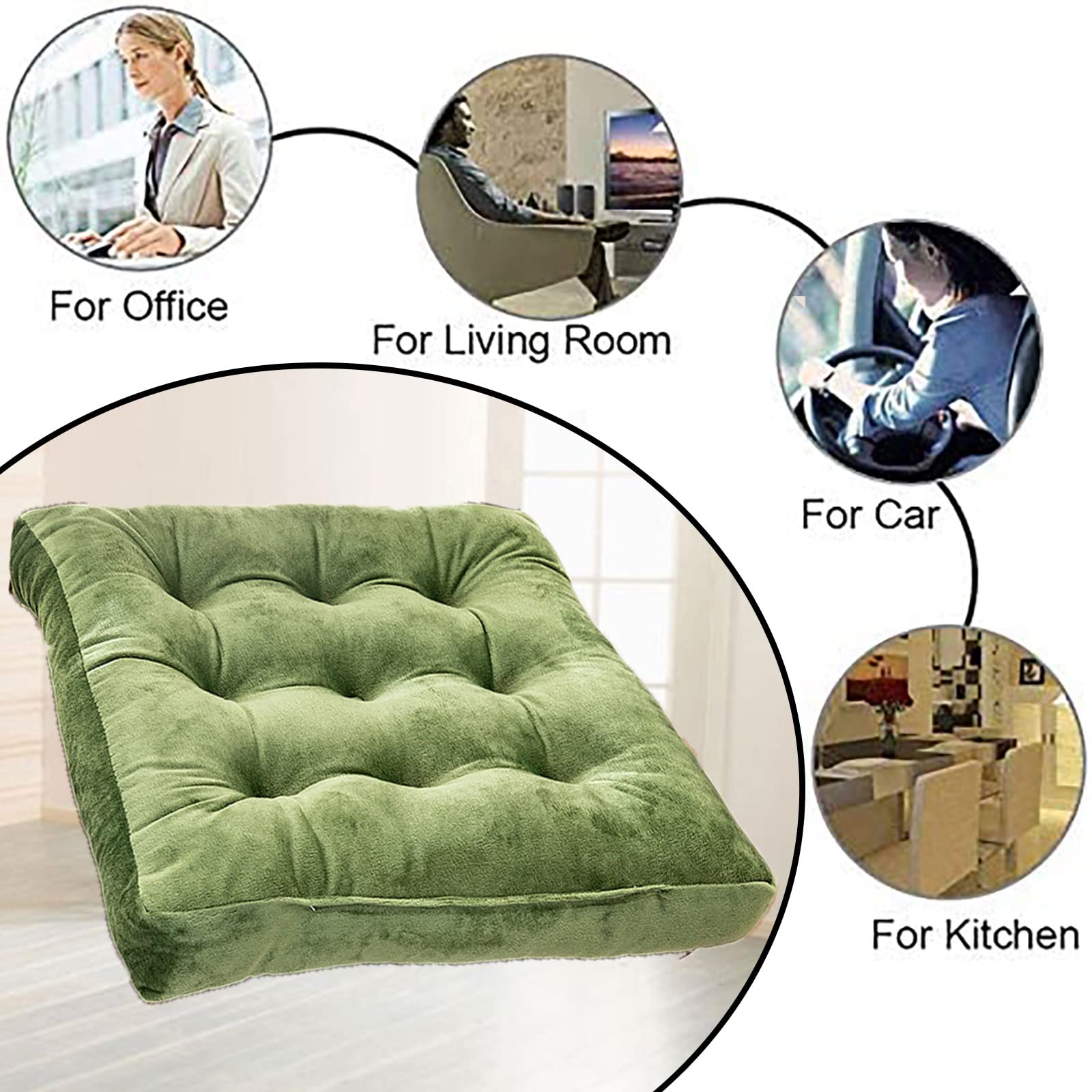 20x20 Inch Chair Pads Seat Cushions - Set of 4 Green Cushions for Dining Chairs, Office Chairs, Sofa & Patio Furniture - Non-Slip Backing for Hardwood & Carpeted Floors - Perfect for Home, Office & Outdoor Use