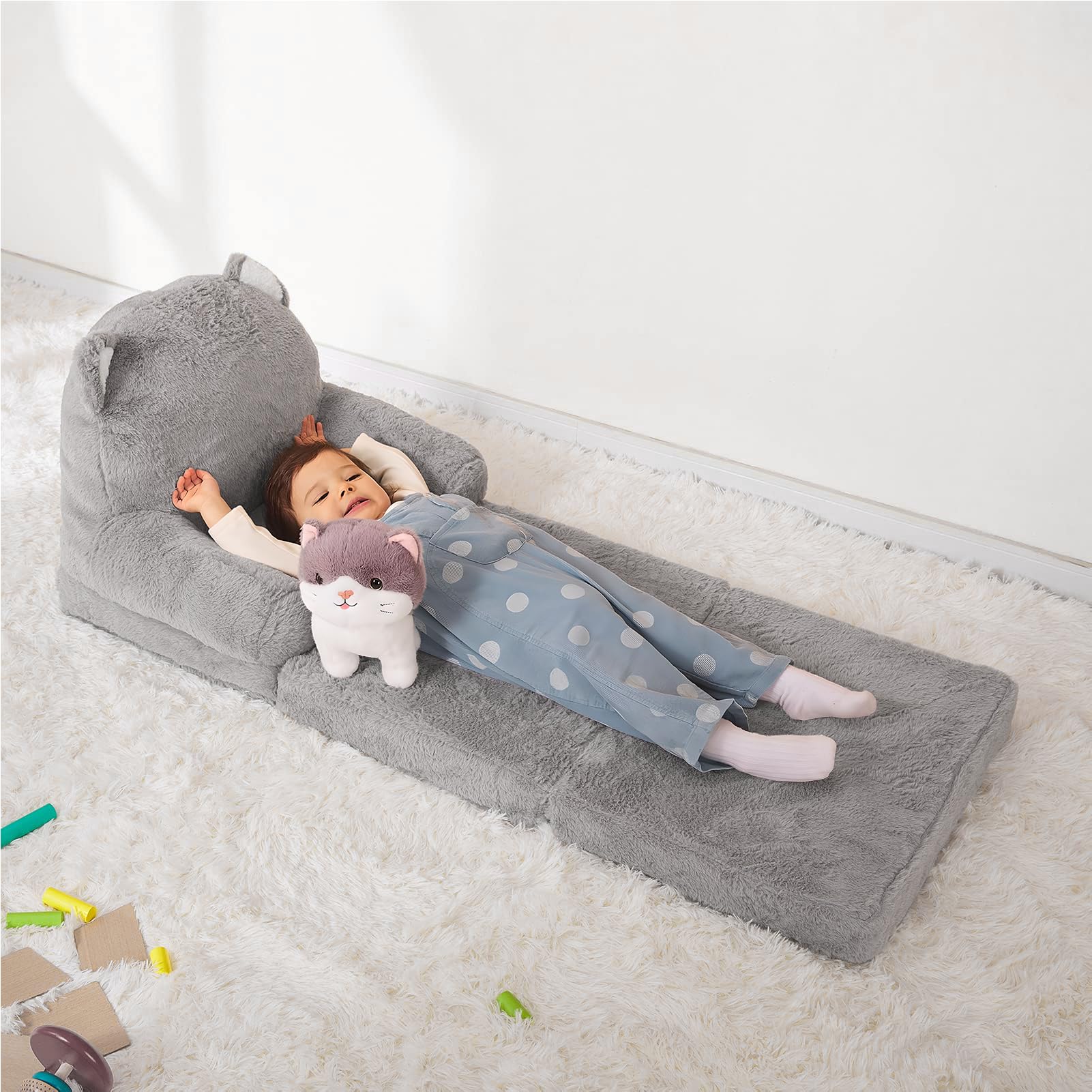 MONKISS 2-in-1 Toddler Couch Chair - Soft Sherpa Kids Sofa for Reading & Play