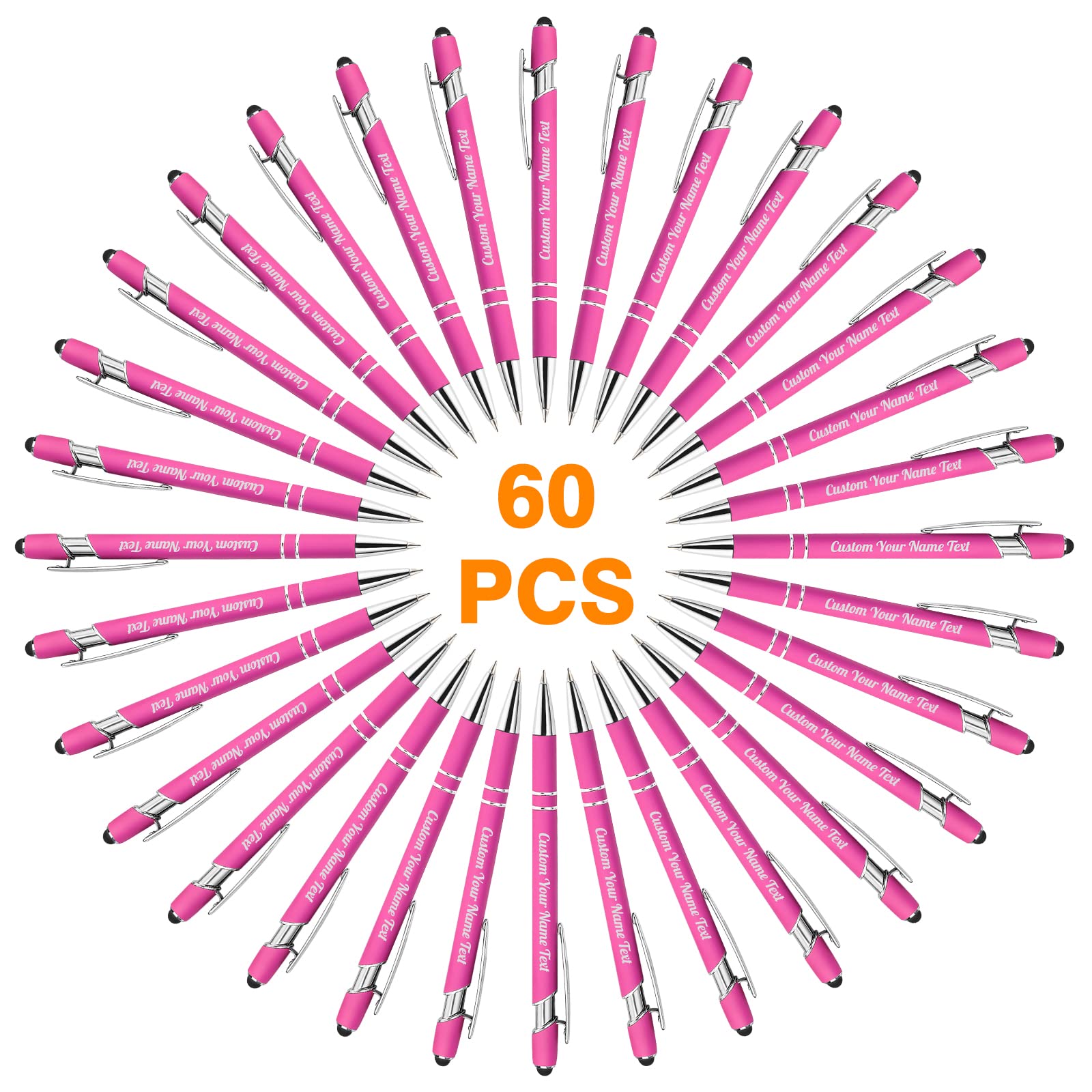 60 Pack Personalized Custom Engraved Ballpoint Pens with Business Name, Logo & Message - Soft Black Ink Stylus Touch Metal Office Pens - Bulk Promotional Gifts for Anniversaries, Graduations, Birthdays - Perfect for Corporate Events, Employee Rewards & Client Appreciation