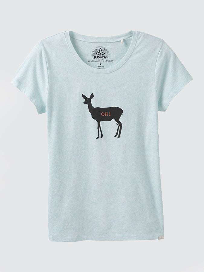 Prana Graphic Women's Short Sleeve T-Shirt - Aqua Deer Print - Soft Cotton Casual Tee for Yoga, Hiking & Everyday Wear