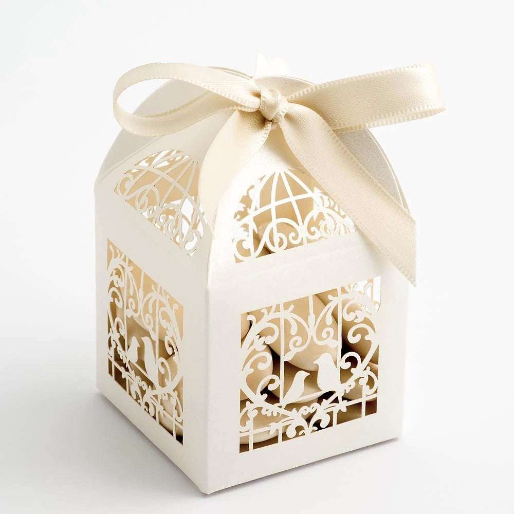 100-Piece Ivory Dove & Heart Wedding Favor Boxes - Elegant Engagement Party Bomboniere Gift Boxes with Lolly for Bridal Showers, Receptions & Anniversary Celebrations