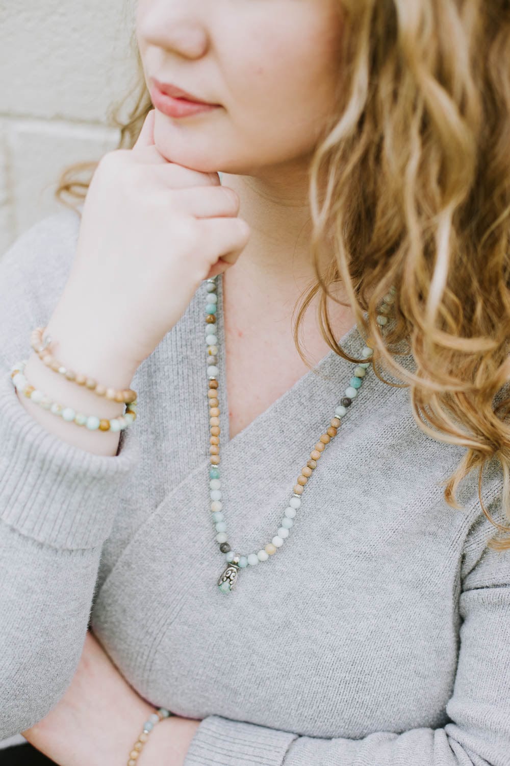 Amazonite & Sandalwood Meditation Mala Beads - 108 Prayer Beads for Yoga, Mindfulness and Spiritual Healing | Perfect for Meditation, Stress Relief and Positive Energy