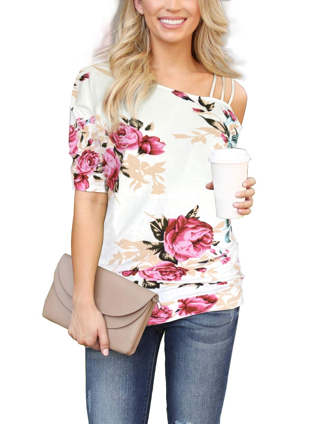 iGENJUN Women's One Shoulder Strappy Summer Tops - Sexy Off Shoulder Blouse for Beach, Party & Vacation Outfits