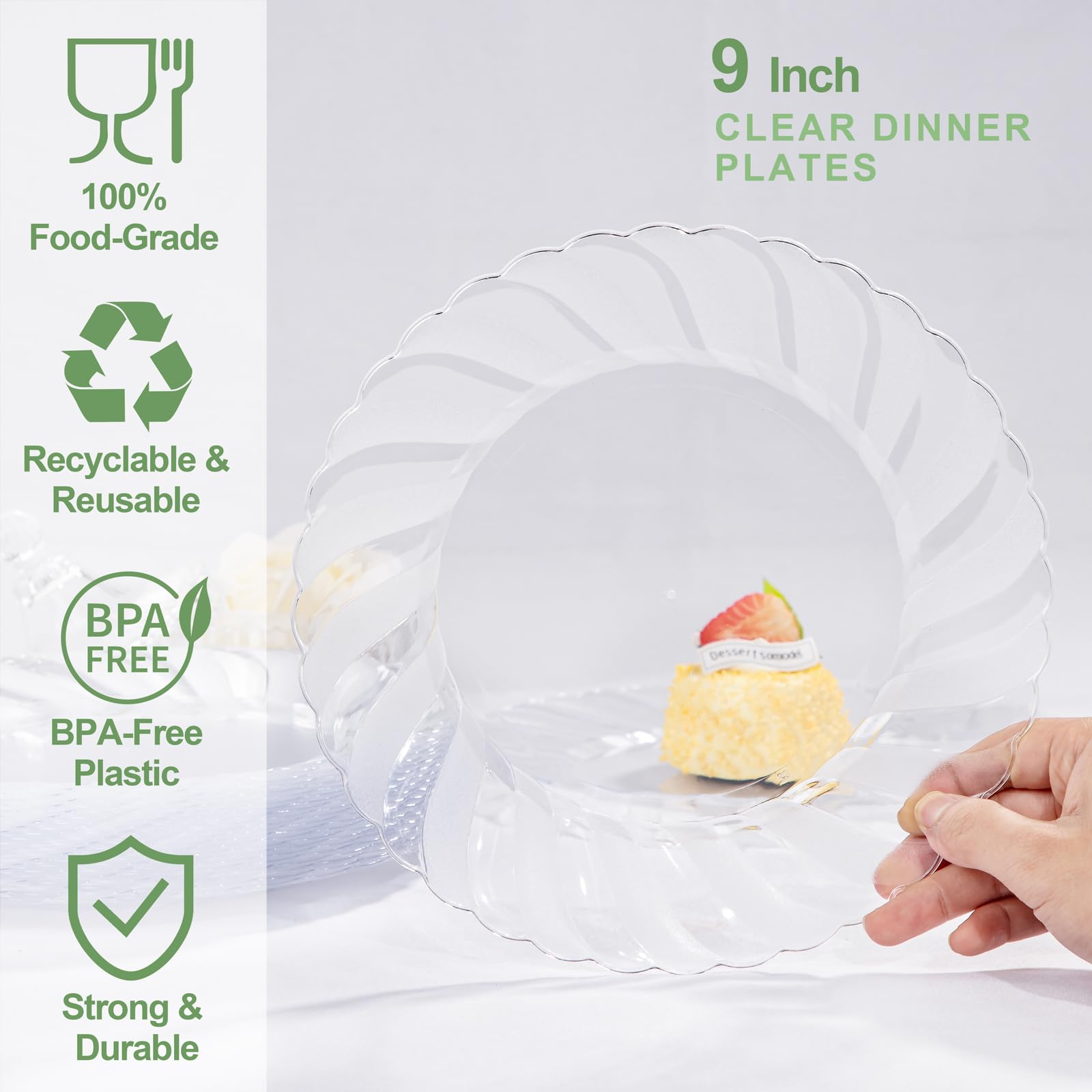 100-Pack 9 Inch Clear Plastic Plates - Durable Reusable & Washable Disposable Plates for Parties, Weddings, Travel - Premium Shatterproof Dinnerware for Birthdays, Events & Celebrations - Ideal for BBQs, Picnics & Catering Services