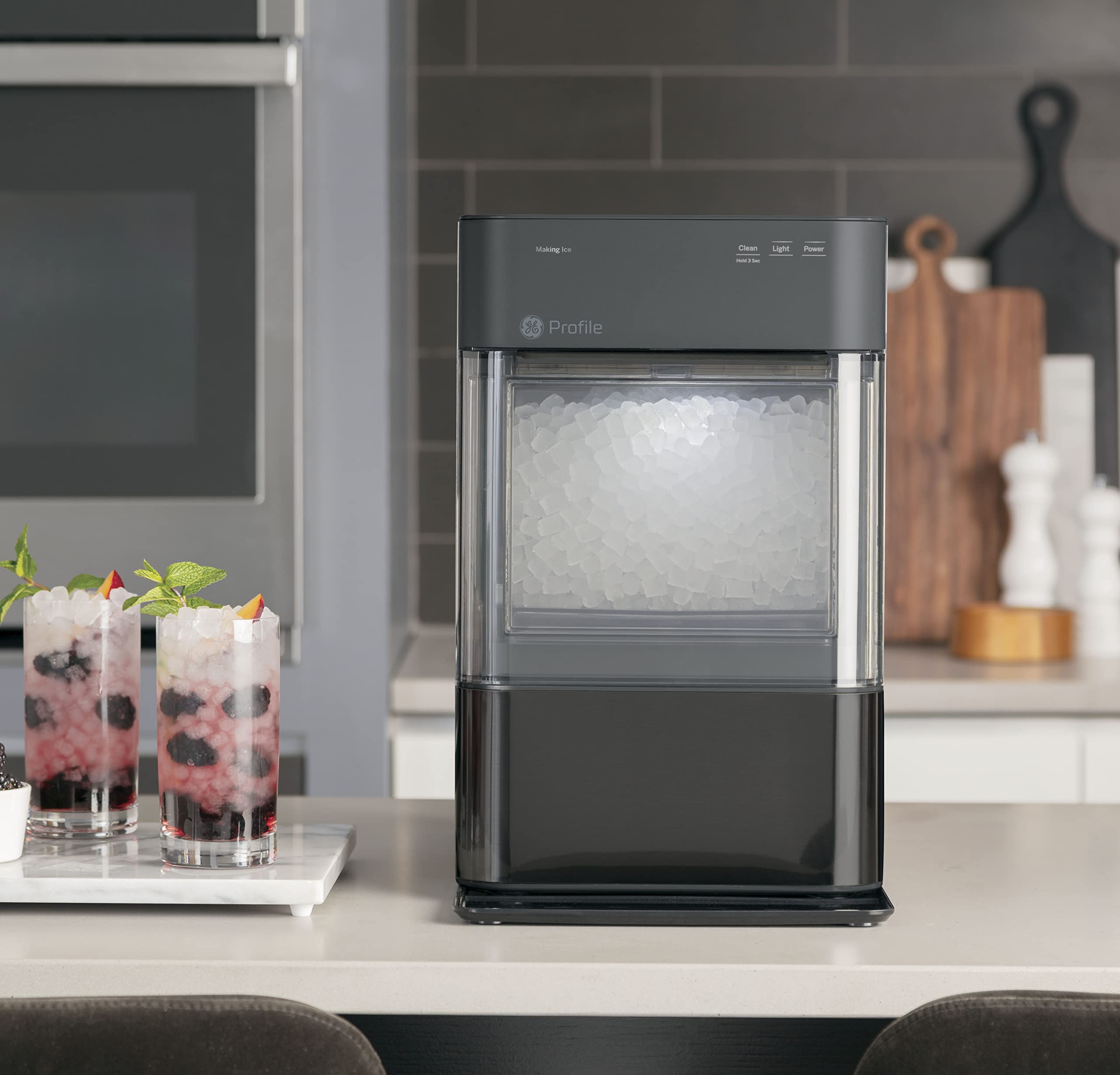 GE Profile Opal 2.0 Countertop Nugget Ice Maker with WiFi - Smart Home Kitchen Appliance, Black Stainless Steel (Renewed) | Perfect for Cocktails, Sodas & Home Entertaining