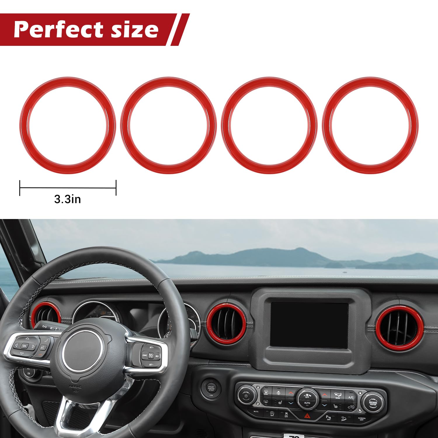 RT-TCZ Red Dash Air Vent Cover Trim Stickers for Jeep Wrangler JL JLU & Gladiator JT (2018-2023) - 4pcs Interior Accessories - Upgrade Your Ride with Stylish Red Accents for Off-Road Adventures & Daily Commutes