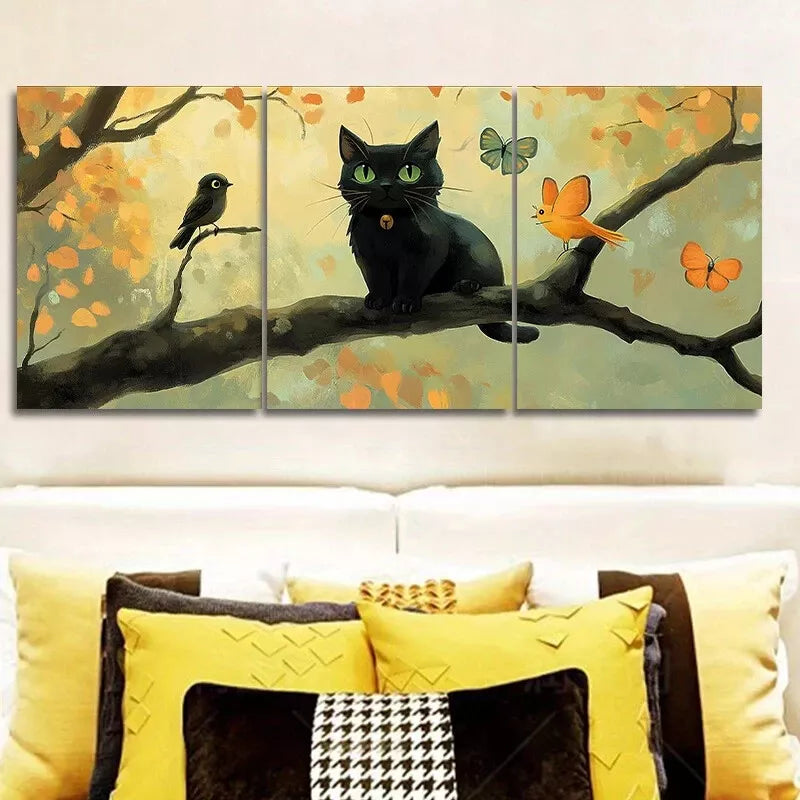 3-Piece Black Cat & Autumn Branch Wall Art Set - Framed Canvas 40x60cm | High Quality Print | 100% Australian Made | Ready to Hang | Perfect for Living Room, Bedroom & Office Decor