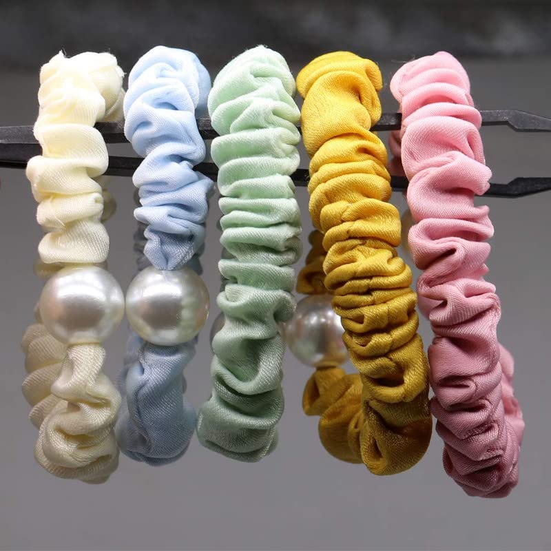 Shidara Pearl Hair Ties Set of 5 - Elegant Beaded Scrunchies, Ponytail Holders & Hair Accessories for Women & Girls | Korean Style Hair Bands & Elastic Bracelets | Perfect for Weddings, Parties & Daily Use