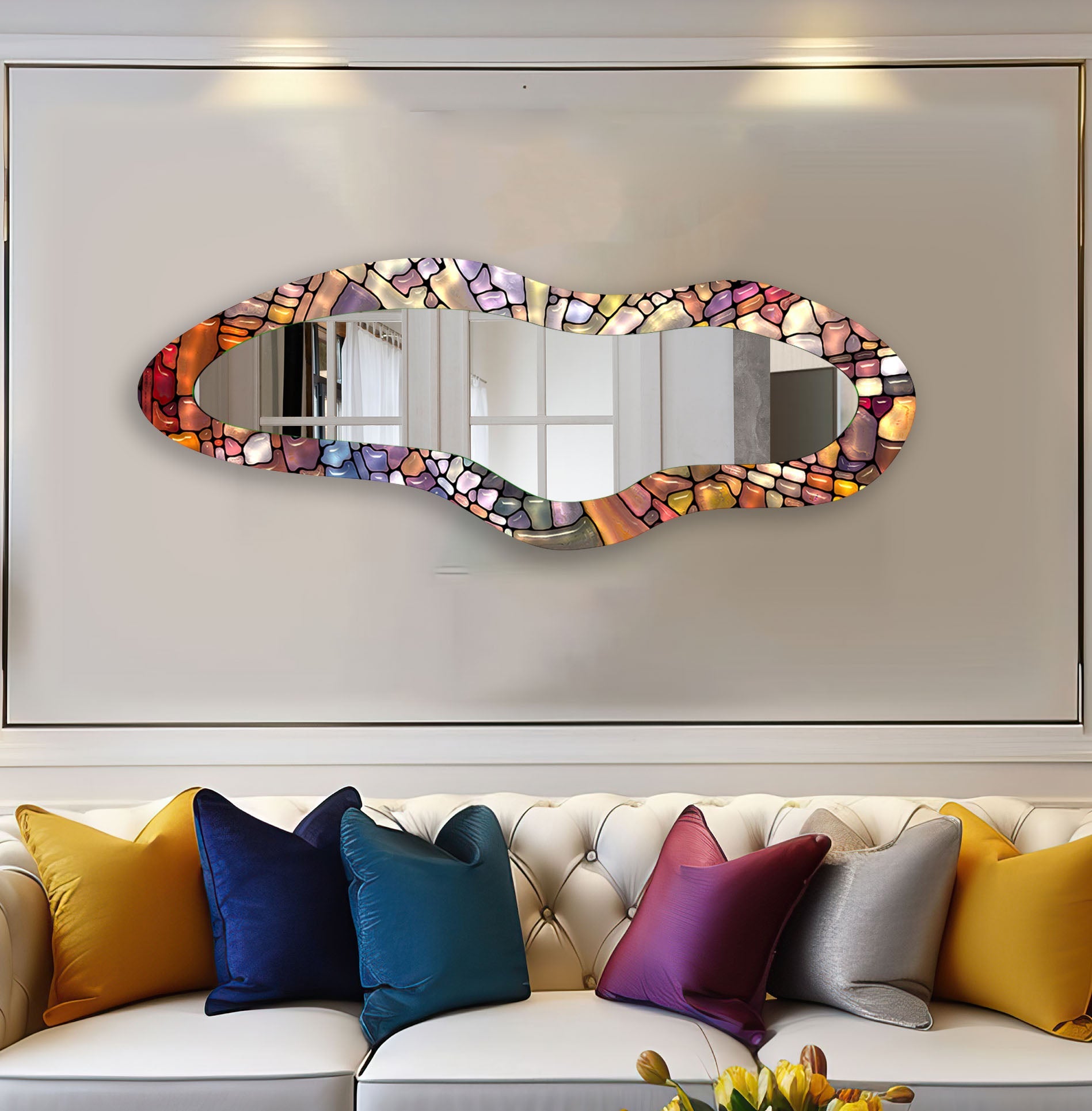 Modern Stained Glass Wall Mirror - Vibrant Colors & Elegant Design for Home Decor, Living Room, Bedroom, or Entryway