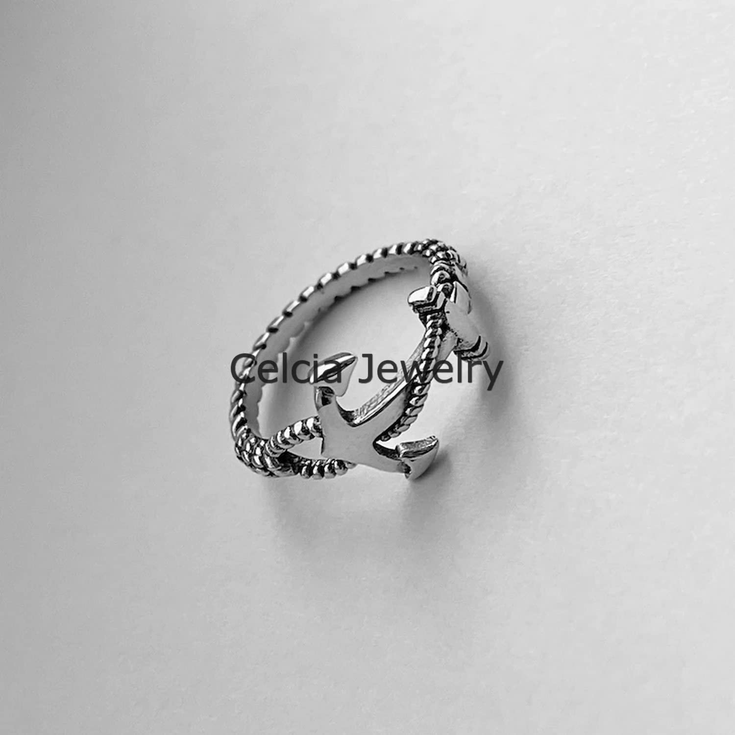 925 Sterling Silver Anchor Ring for Women - Minimalist Rope Band Ring, Faith & Love Jewelry, Boat & Boho Style - Perfect for Mothers Day Gifts, Beach Outfits & Nautical Fashion (Size 7)