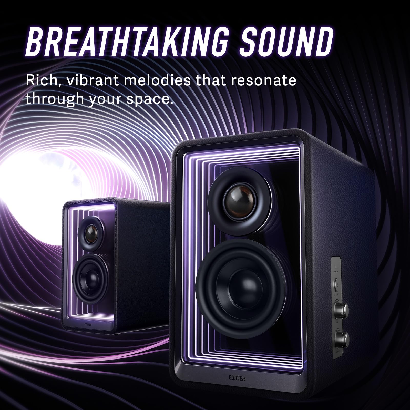 Edifier QR65 70W RMS Bluetooth Computer Speakers with Hi-Res 24bit Wireless Audio, Active Monitor Speakers with 65W GaN Fast Charger, Subwoofer Out & RGB Light Effects (Black) - Perfect for Gaming, Home Theater & Music Production Studios