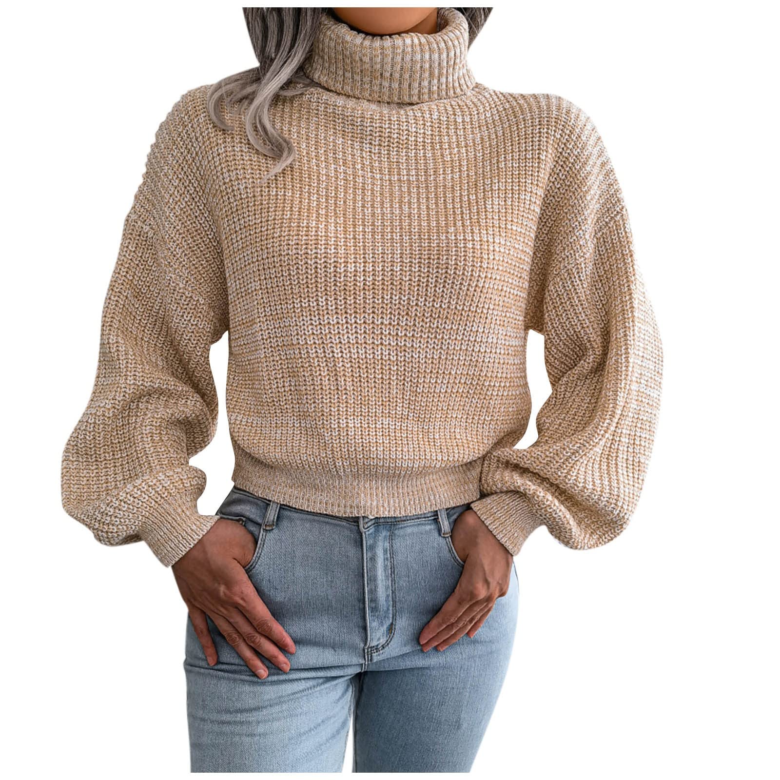 Tantisy Women's Long Lantern Sleeve Blouse - Waffle Knit Flowy Top with Frill Trim, Solid Color Casual Shirt or Sweater for Office, Date Night & Fall Outfits