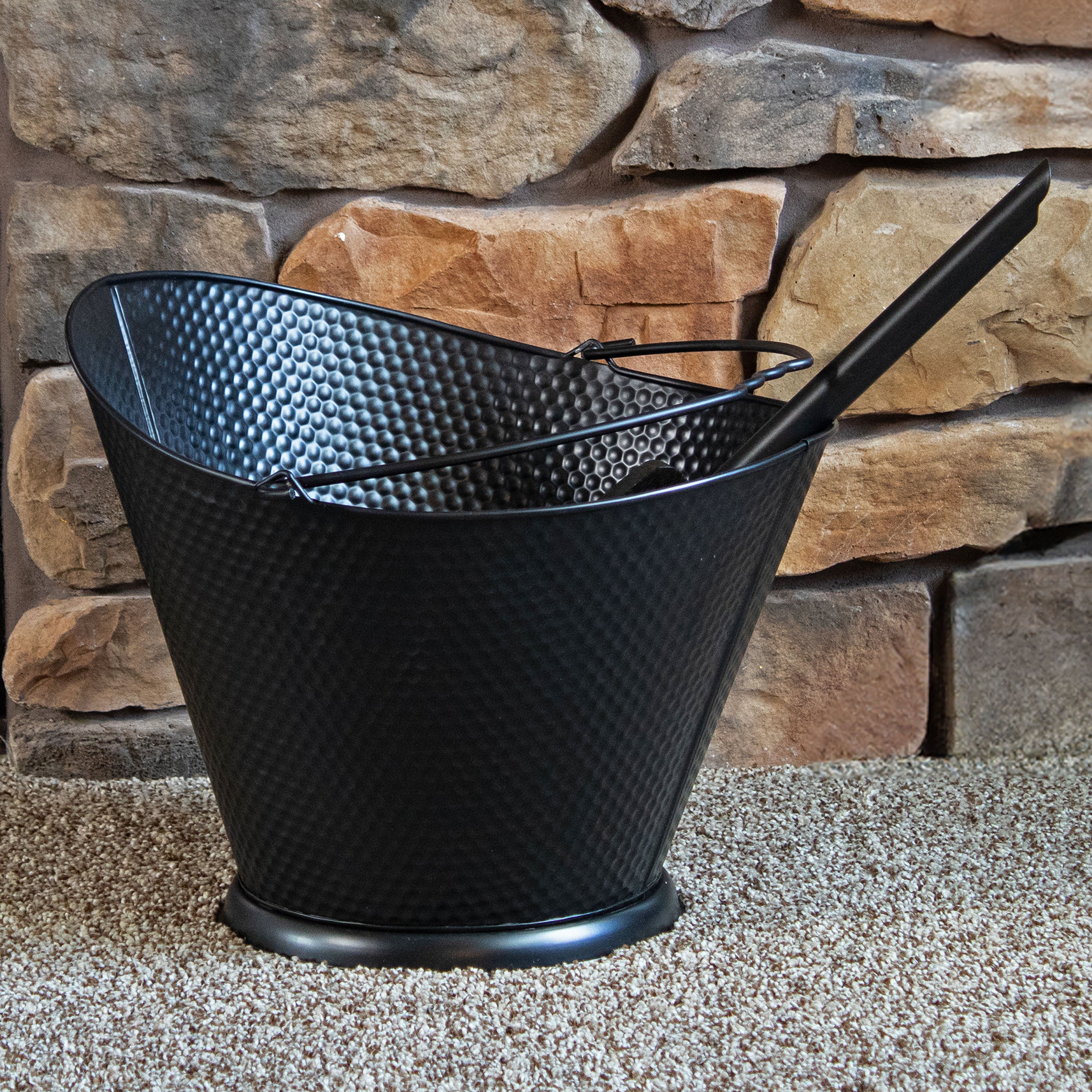 Sunnydaze 5 Gallon Fireplace Ash Bucket with Shovel and Brush - Heavy Duty Metal Ash Can for Wood Stove, Fire Pit & Camping - Black Outdoor Fireplace Accessories