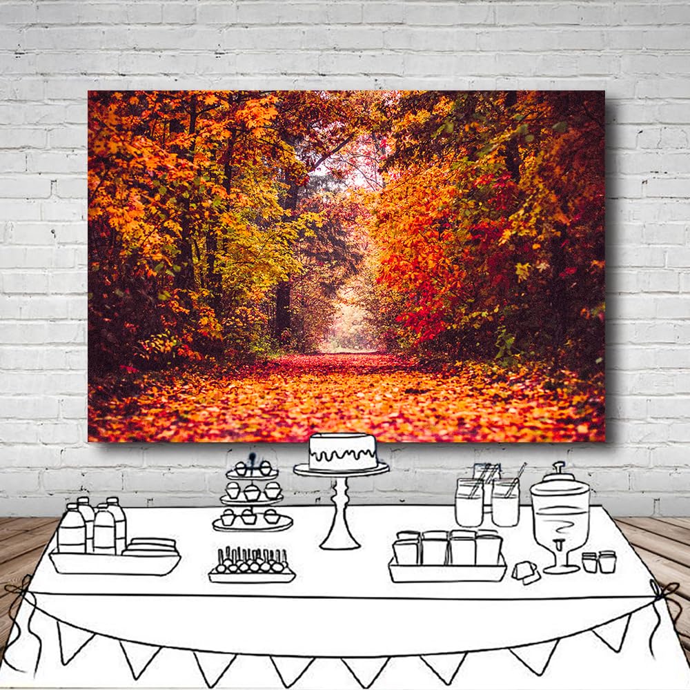 Fall Leaves Forest Autumn Backdrop - Maple Leaves Natural Scenery Photography Background for Seasonal Decor, Birthday Parties, Weddings & Photo Studio Booth Props (Customizable)