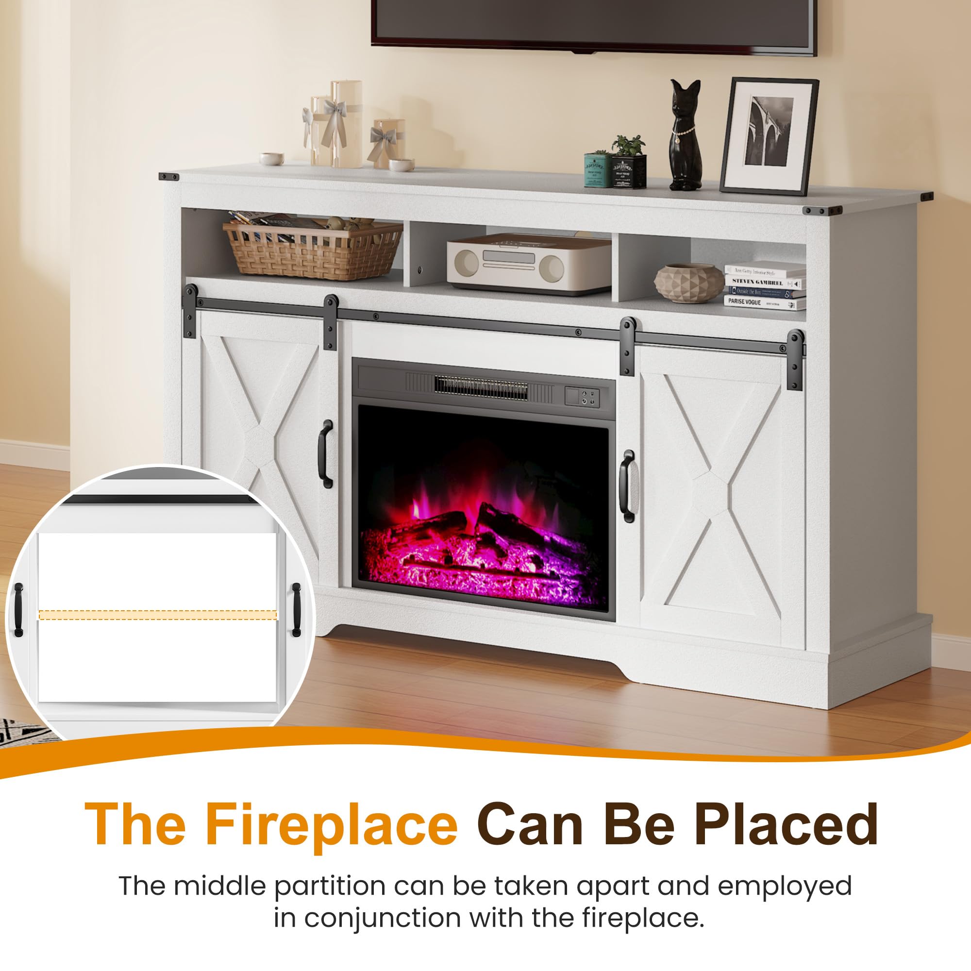 RoyalCraft Farmhouse Fireplace TV Stand for 65+ Inch TVs - 23