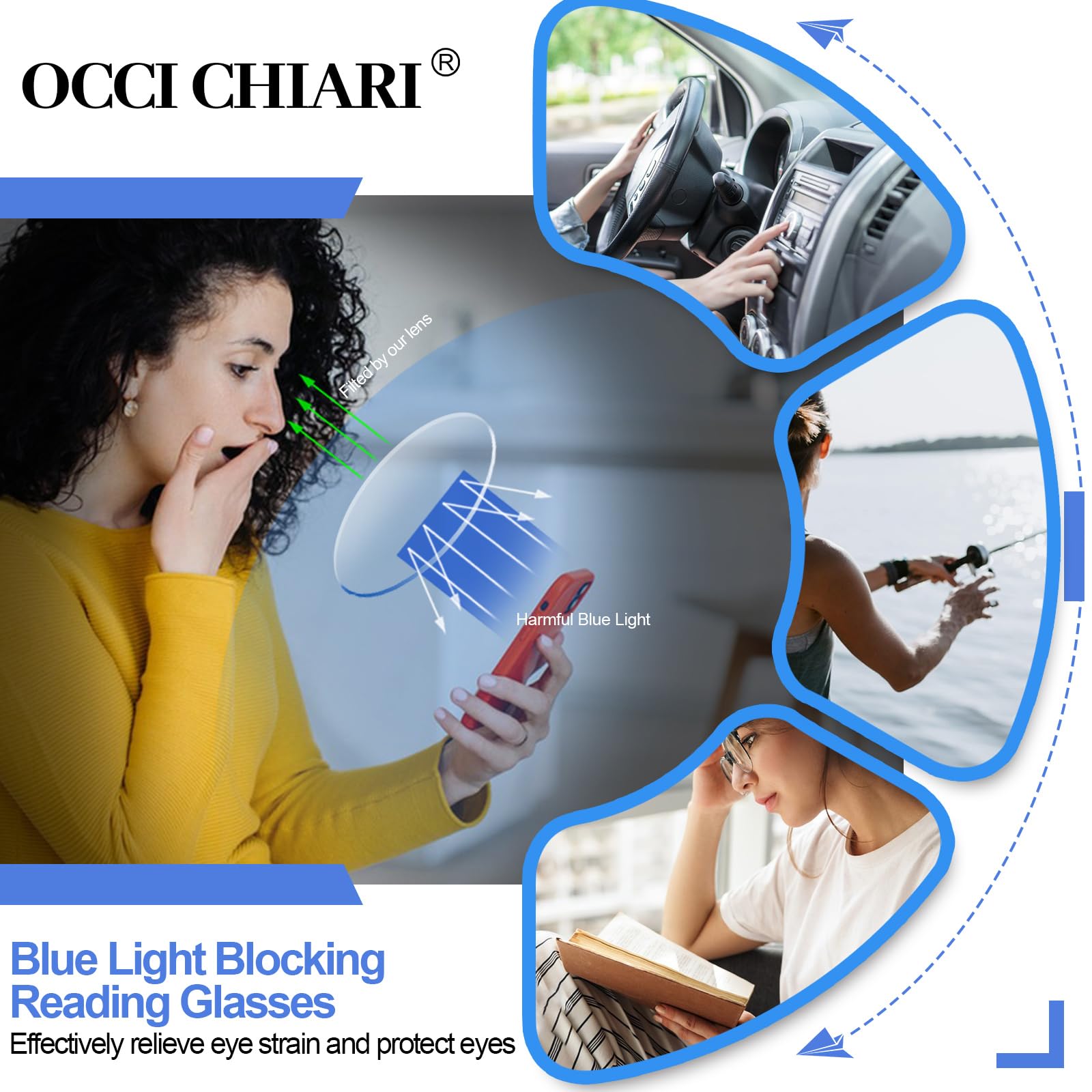 OCCI CHIARI Blue Light Blocking Reading Glasses for Women - Computer Glasses with 1.0 to 6.0 Magnification for Small Faces - Perfect for Office Work, Screen Time & Digital Eye Strain Relief