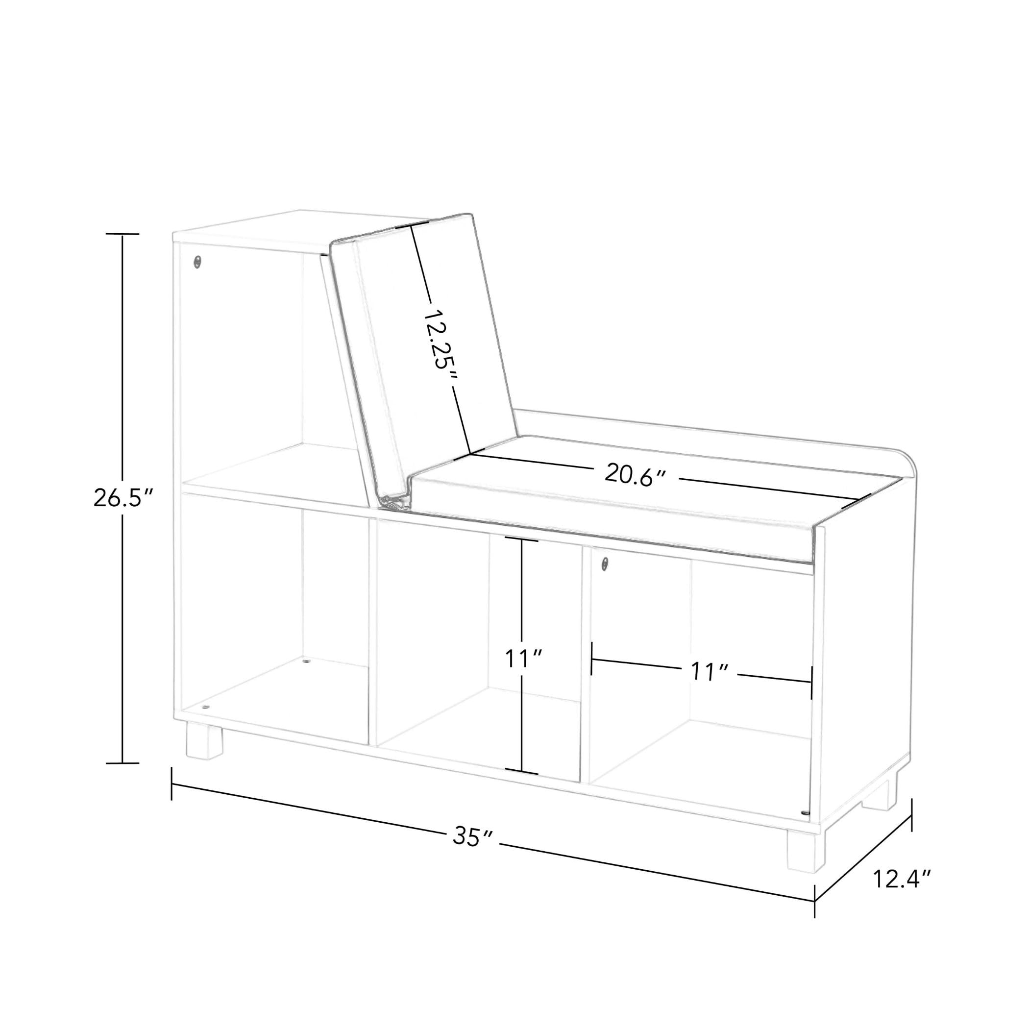 RiverRidge Kids Book Nook Storage Bench with Comfy Cushion and White Cubby Organizer - Perfect for Reading Corners, Toy Storage & Playroom Organization - Ideal for Bedrooms, Playrooms & Homeschooling Spaces