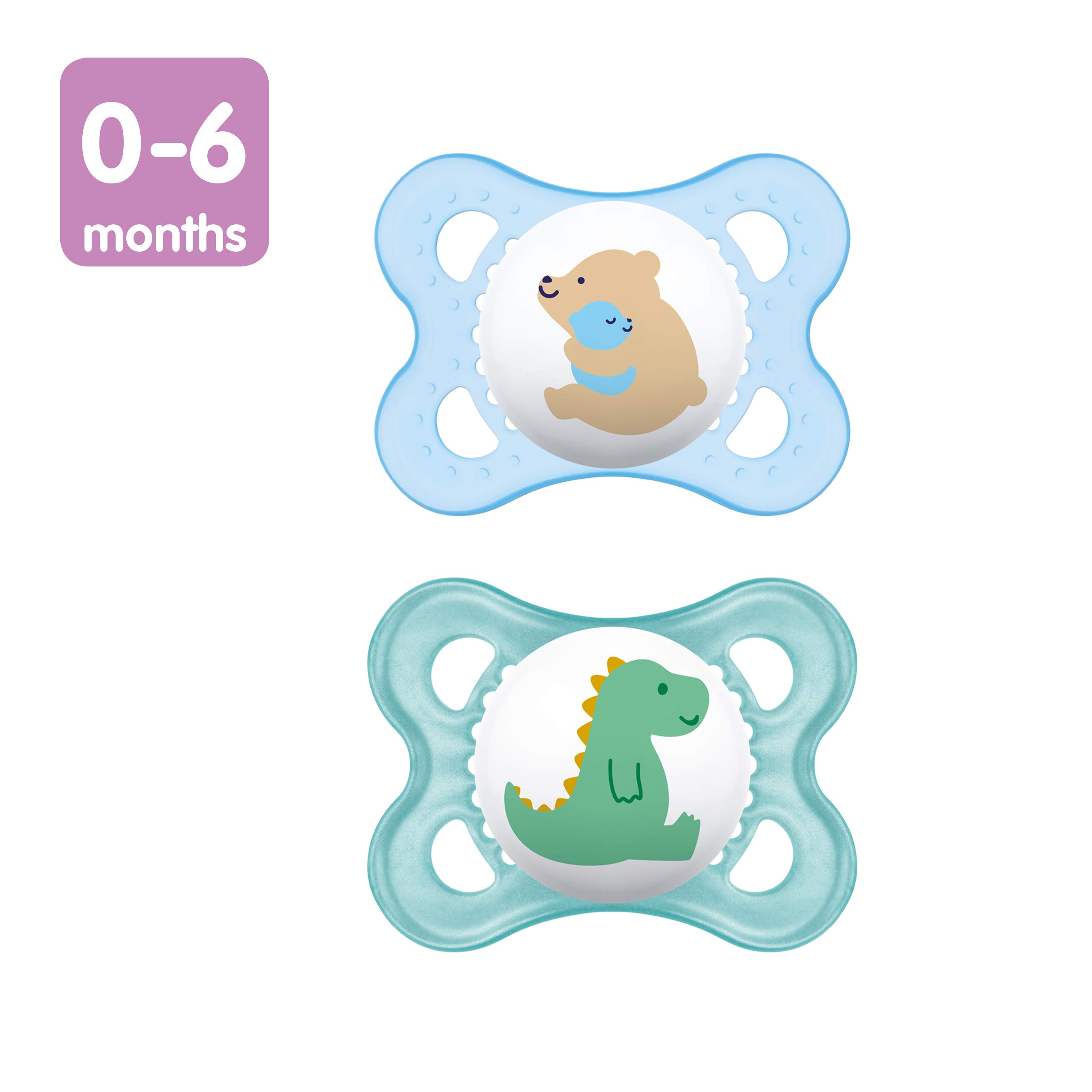 MAM Original Baby Pacifier for 0-6 Months - 2 Pack with Sterilizer Case | Orthodontic Nipple Design Promotes Healthy Oral Development | Perfect for Newborns, Daycare & Travel Use (Animal/Boy Design)