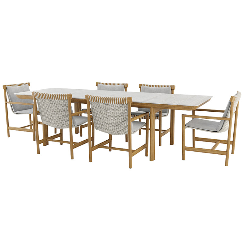 Premium Teak Wood Rattan Patio Dining Set - Outdoor Garden Furniture with Weather-Resistant Cushions - Perfect for Backyard, Poolside & Balcony Relaxation