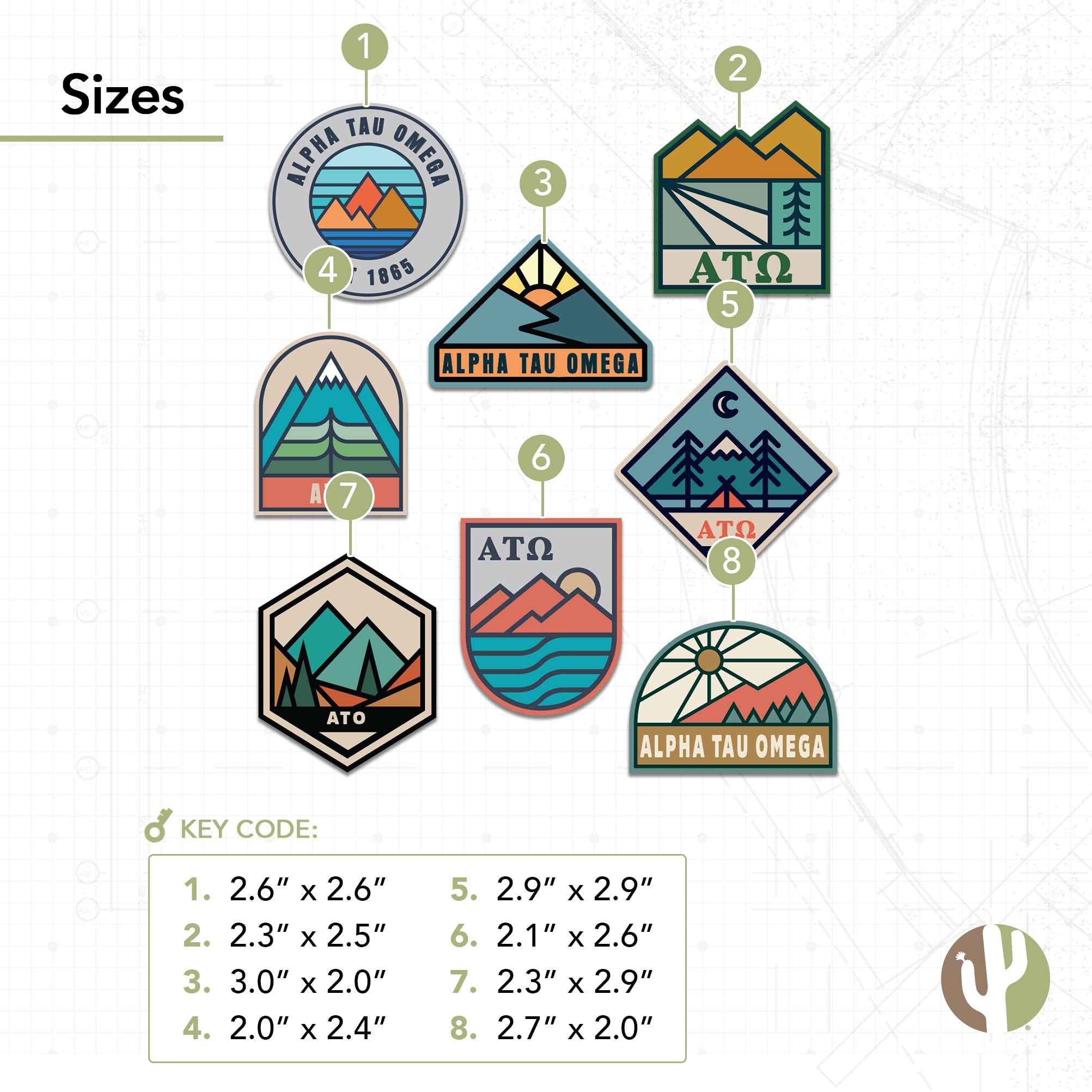 Desert Cactus Alpha Tau Omega Sticker - ATO Greek Letter Decal for Laptop, Car, Window | Waterproof Vinyl, Durable Adhesive | Perfect for Fraternity Pride, College Dorm Decor & Greek Life Accessories