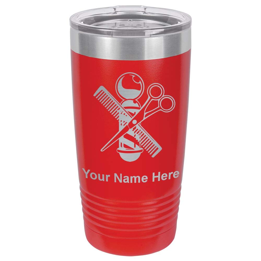 LaserGram 20oz Vacuum Insulated Stainless Steel Tumbler Mug - Custom Barber Shop Pole Design with Free Personalization (Red) - Perfect for Coffee, Tea & Cold Drinks at Work, Gym or Outdoor Activities