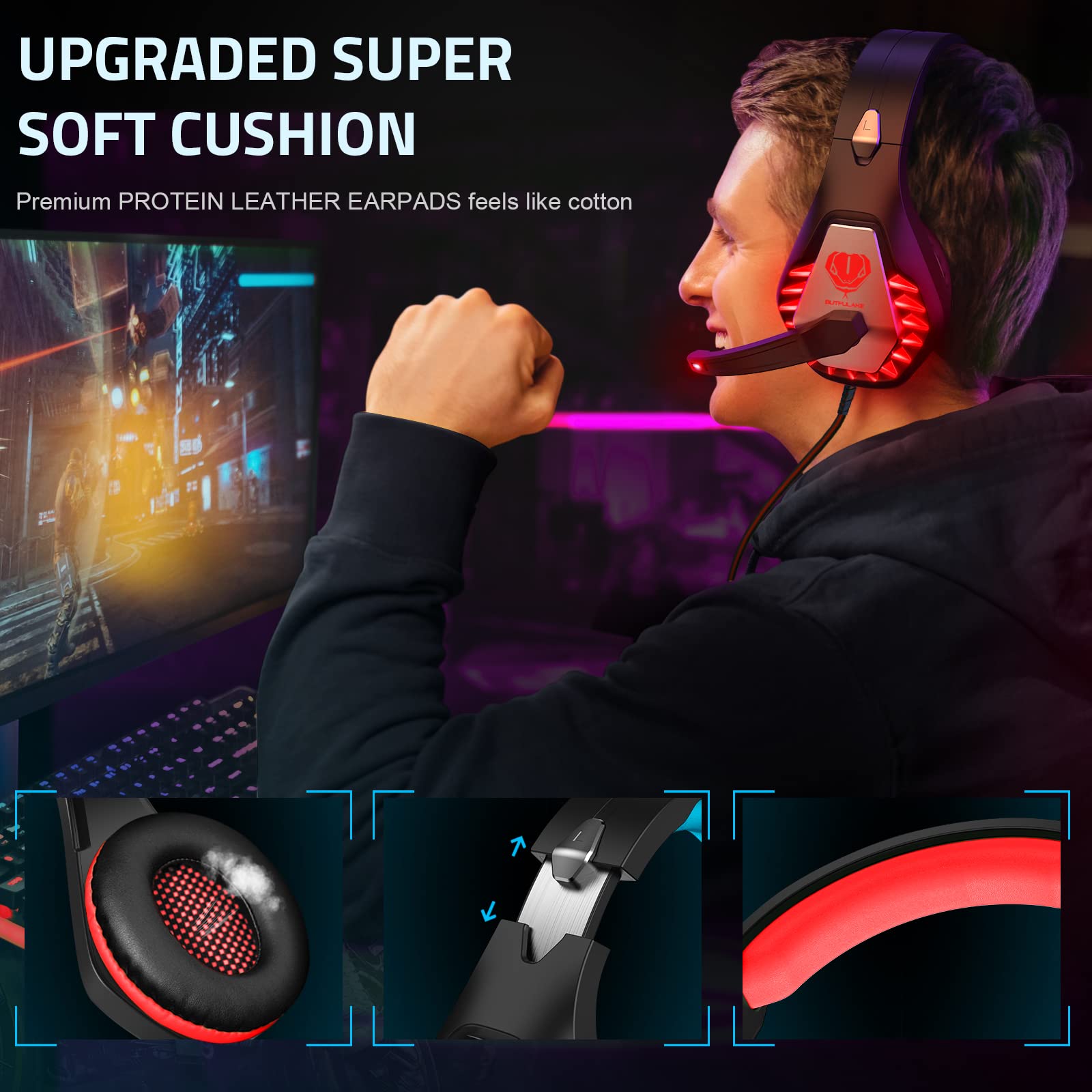 Pacrate Gaming Headset with Noise Cancelling Mic & LED Lights - Compatible with PC, PS4, Xbox One, Mac, Laptop - Perfect for Kids, Men & Women Gamers - Ideal for Online Gaming, Streaming & Virtual Meetings