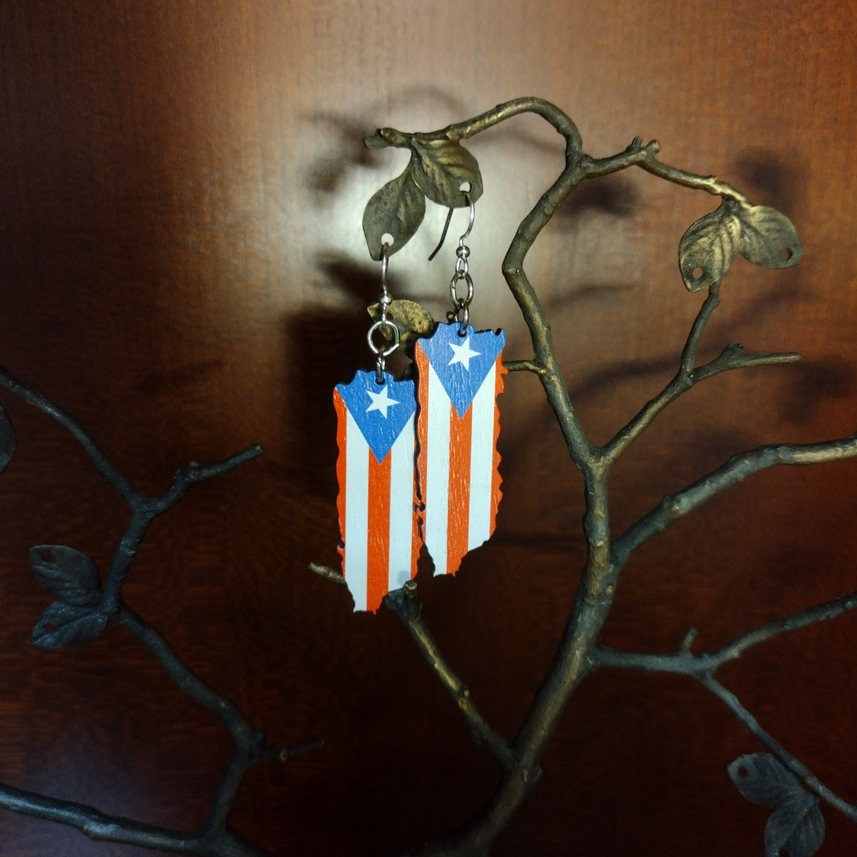 Handmade Puerto Rico Shaped Wooden Earrings - Lightweight Dangle Hoop Earrings for Women, Perfect for Travel, Vacation & Cultural Pride Accessories