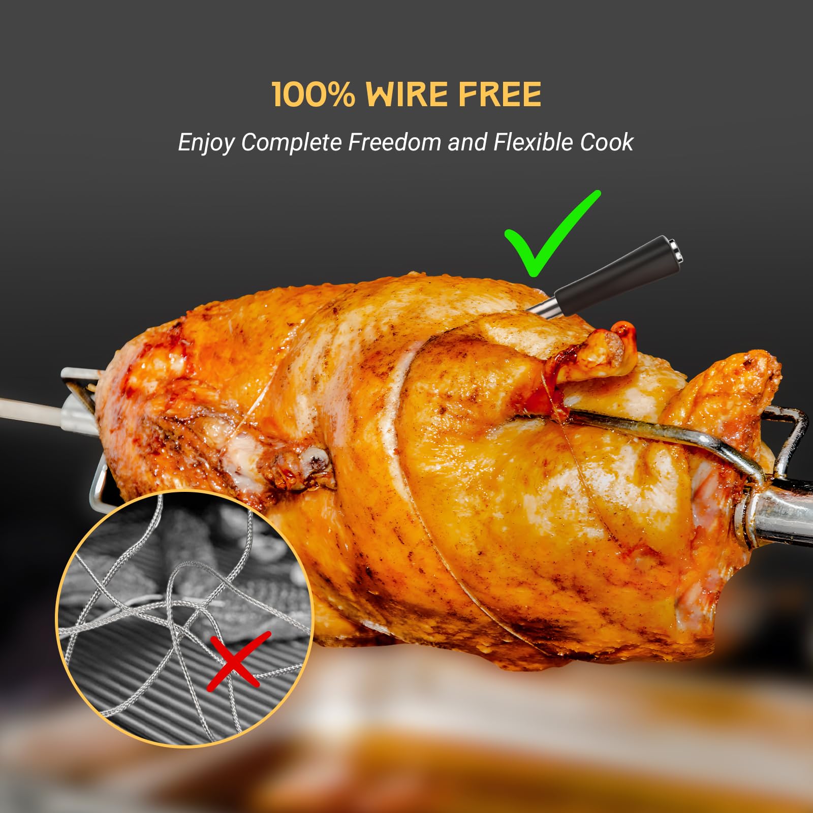 Wireless Meat Thermometer with Bluetooth - IP67 Waterproof Dual Probe Digital Thermometer for Grilling, Smoking, BBQ, Oven & Kitchen Use - Smart App Alerts for Perfectly Cooked Steak, Chicken & Turkey