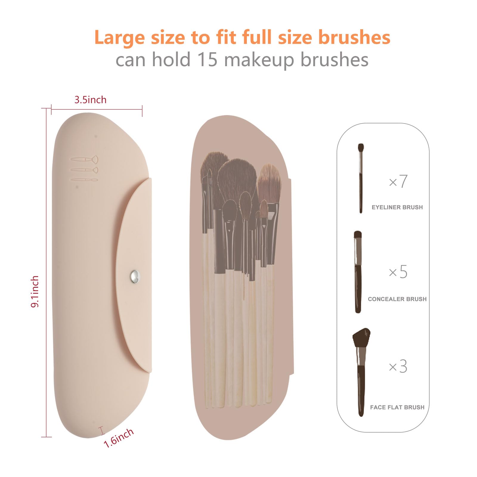 Travel Makeup Brush Holder - Large Capacity Silicone Case with Magnetic Closure for On-the-Go Beauty