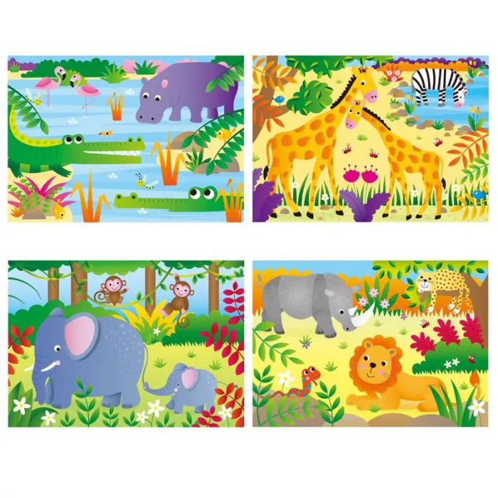 4-in-1 Jungle Animal Puzzle Set for Kids - Wooden Educational Toys with Elephant, Lion, Giraffe & Zebra - Perfect for Preschool Learning, Birthday Gifts & Family Game Night