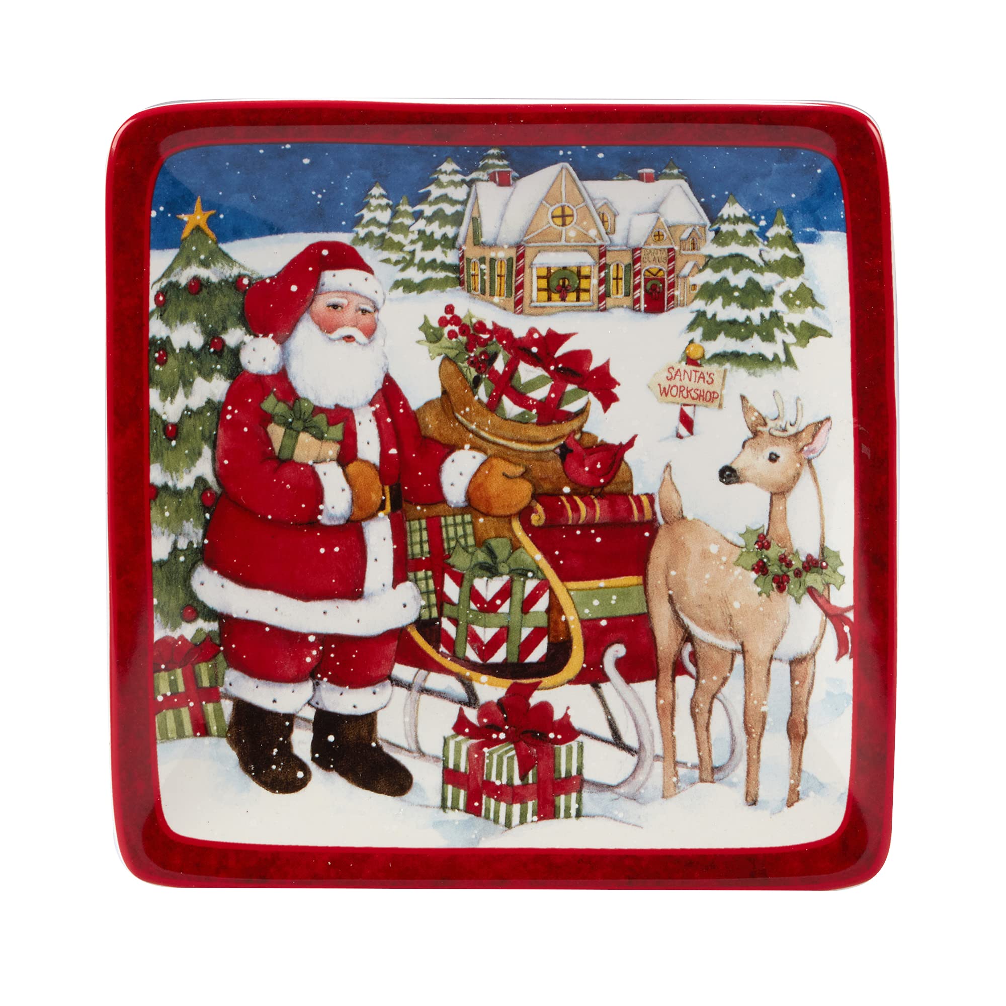 Certified International Santa's Workshop 6-Inch Canape Plates, Set of 4 - Perfect for Holiday Parties, Luncheons & Snack Serving