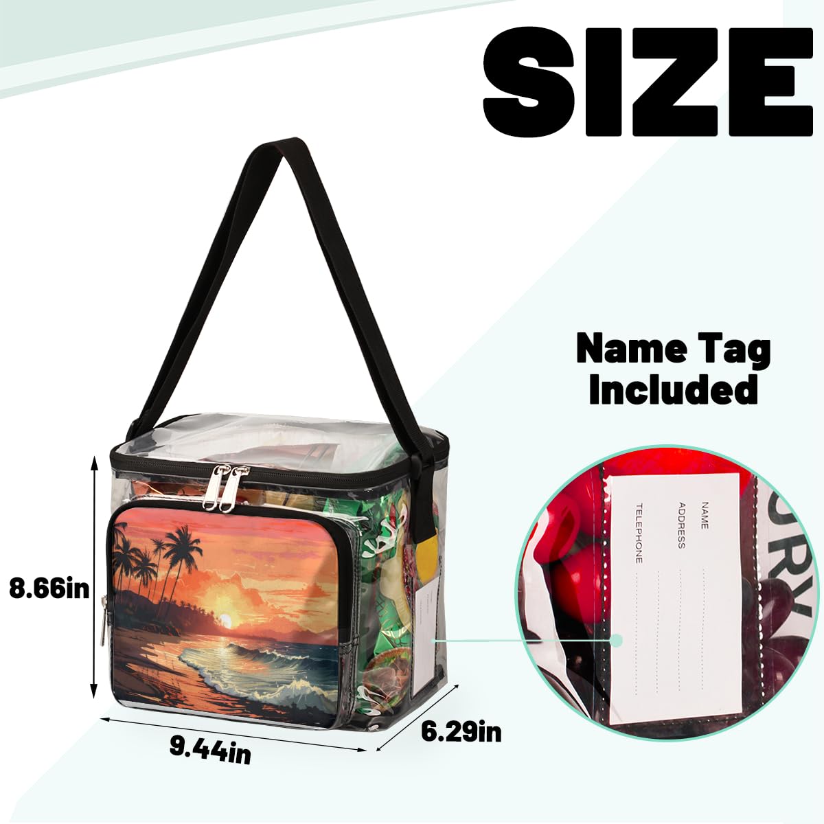 GzLeyigou Clear Transparent Beach Tote Bag with Handles - Waterproof Coconut Palm Print Shoulder Bag for Women, Outdoor Travel, Picnic, Concerts & Sports Events - Stadium Approved Lunch Bag for Summer Vacation, Pool Party & Beach Day