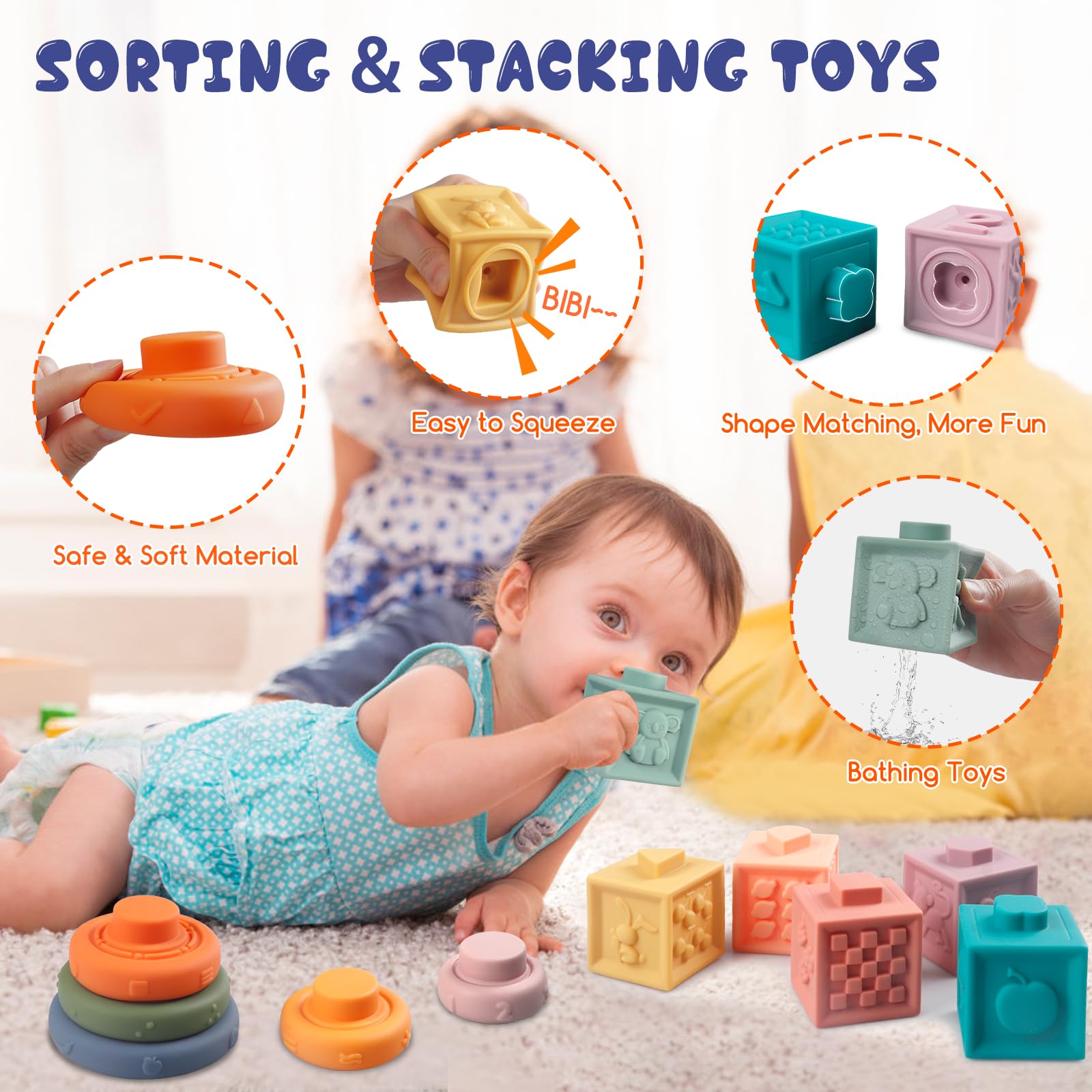 Martiount 4-in-1 Montessori Baby Toys for 6-18 Months - Stacking Building Blocks, Pull String & Teething Sensory Toys for Infants 1-3 Years Old | Perfect for Early Learning, Fine Motor Skills Development & Toddler Playtime