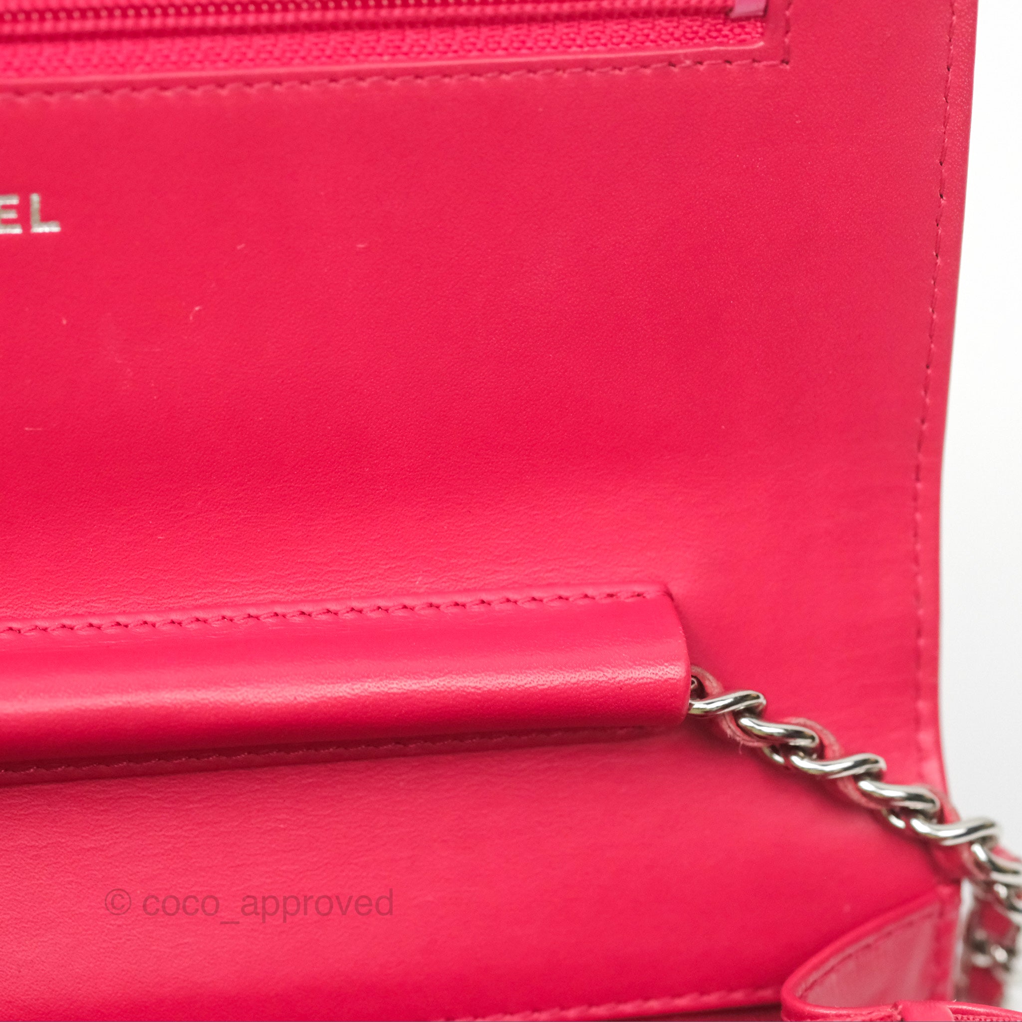 Chanel CC Wallet On Chain WOC in Dark Pink Caviar Leather with Silver Hardware - Perfect for Evening Events, Parties & Luxury Fashion Accessories