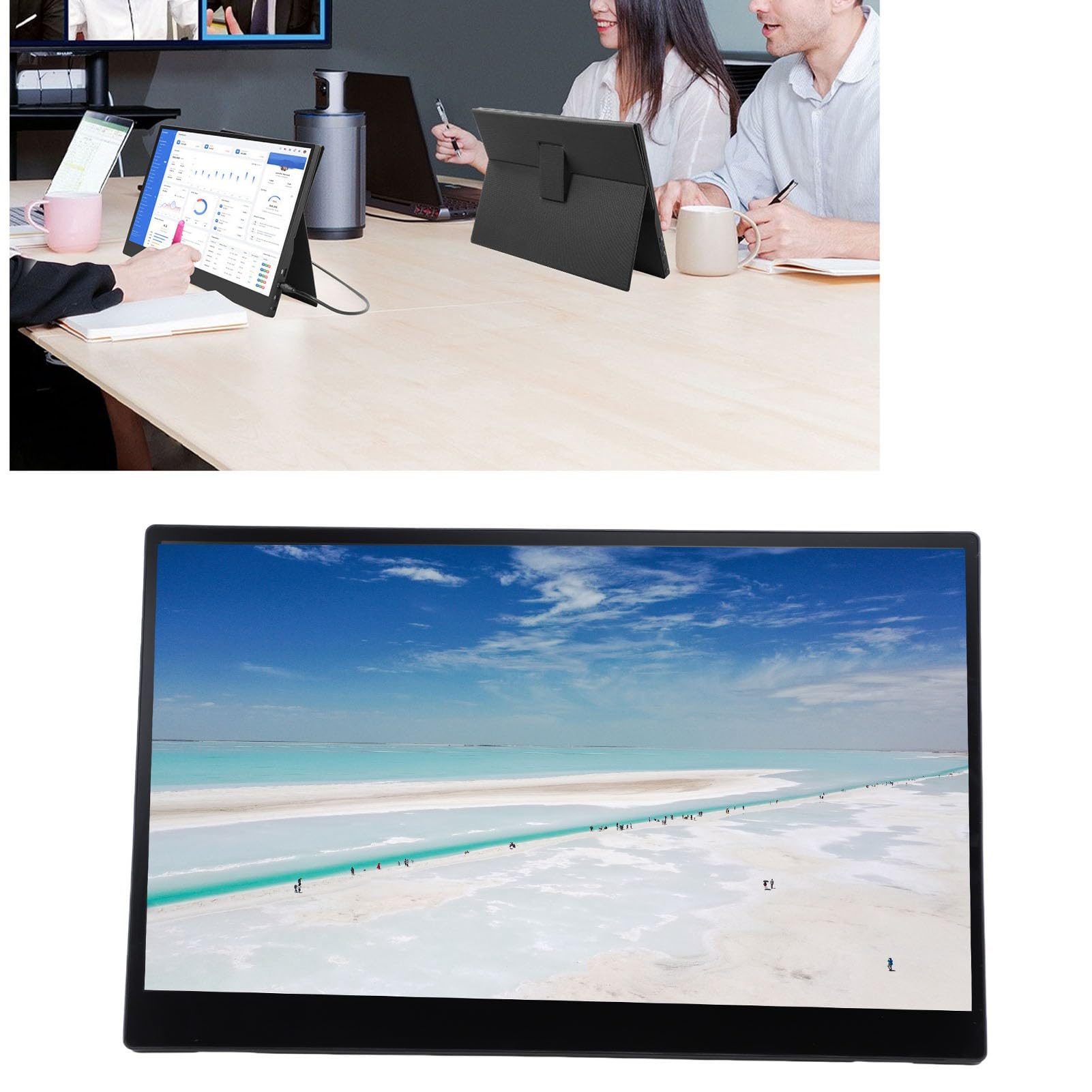 HELEVIA 15.6 Inch Portable USB Monitor - Laptop Screen Extension with Gaming Display & PU Leather Cover for Travel, Home and Office Use | Perfect for Remote Work, Gaming Setup and Business Presentations